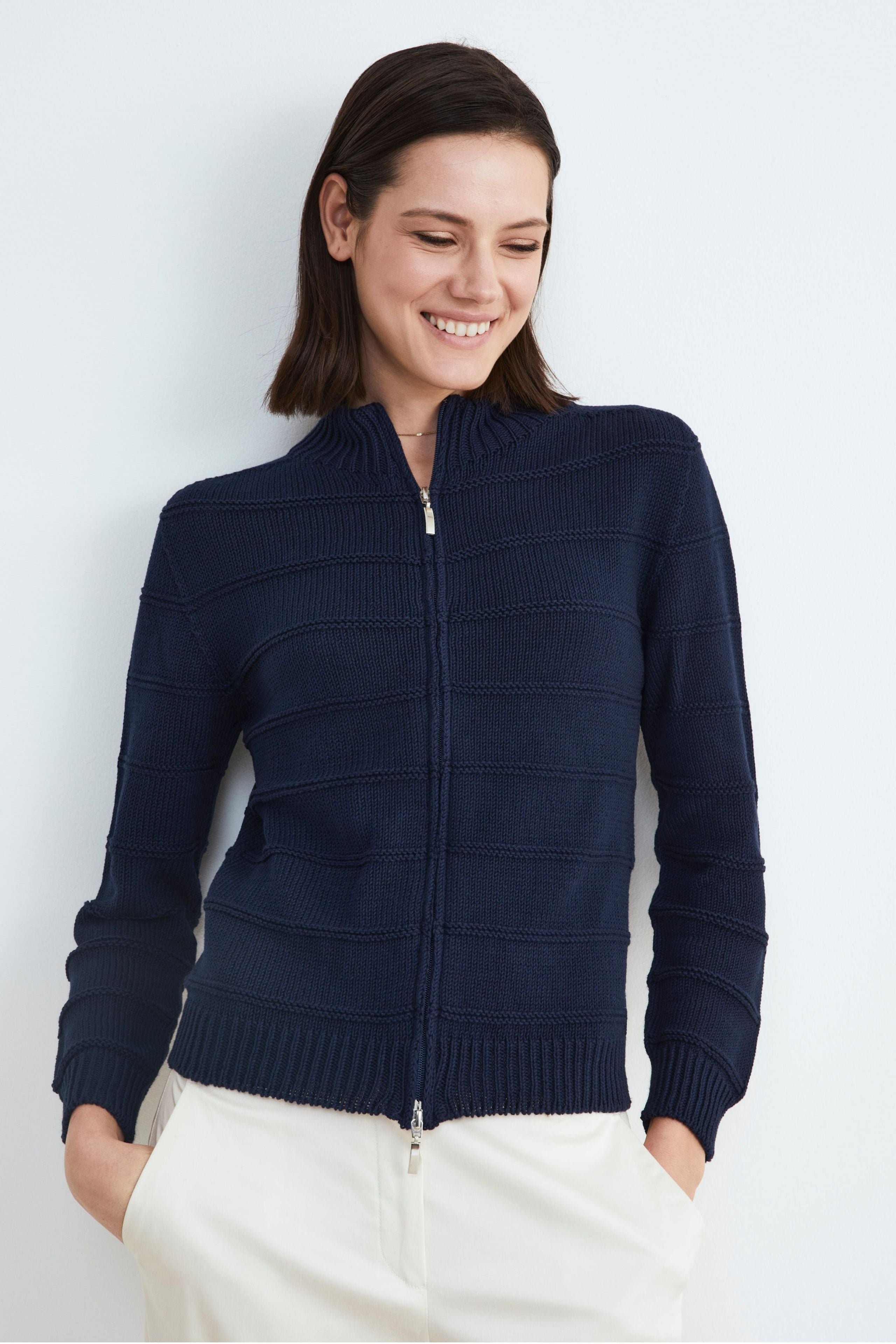 Damen Strickjacke mit Reißverschluss - BLAU