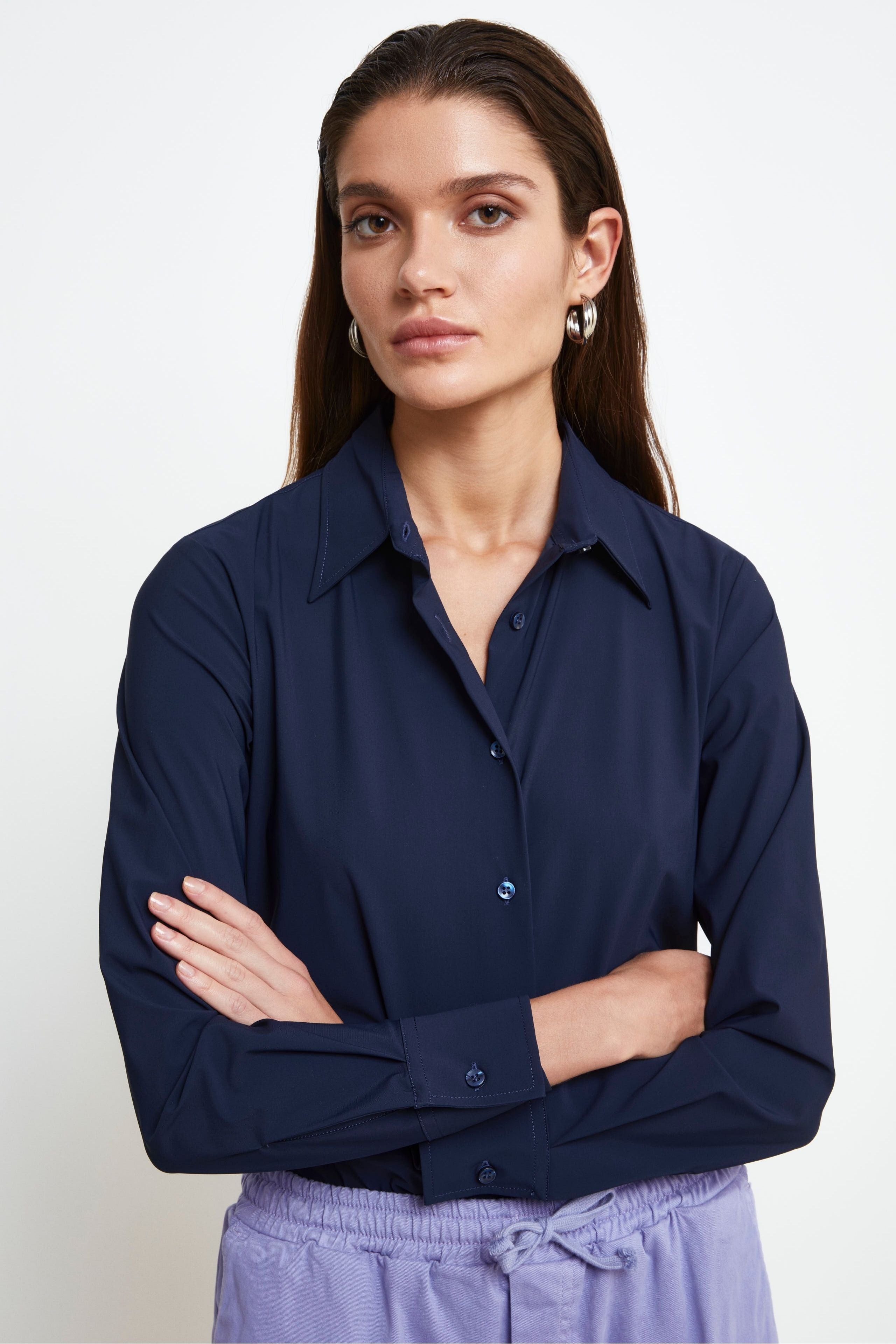  Jersey-Bluse mit Abnähern - BLAU