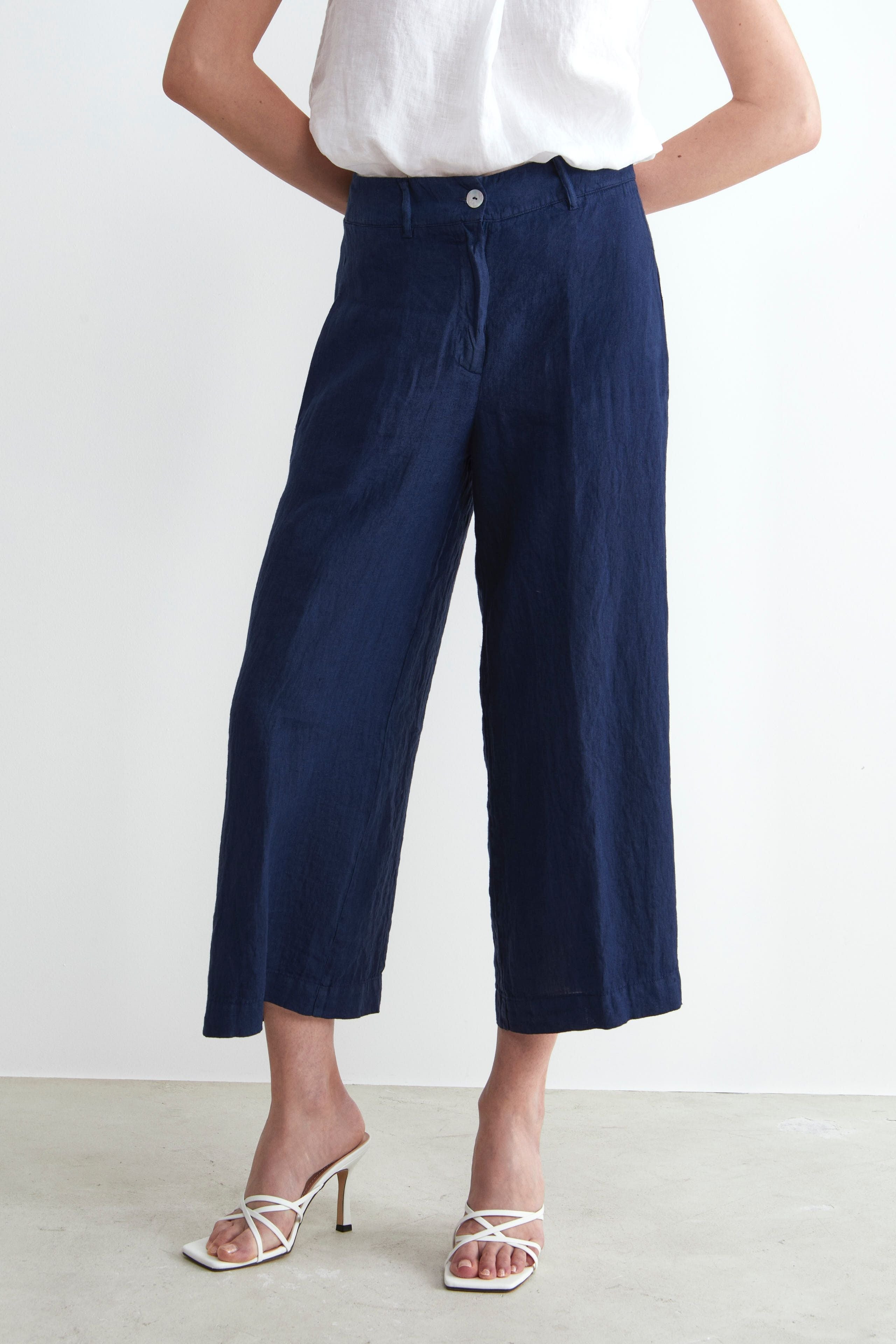 Pantalon court en lin - Bleu