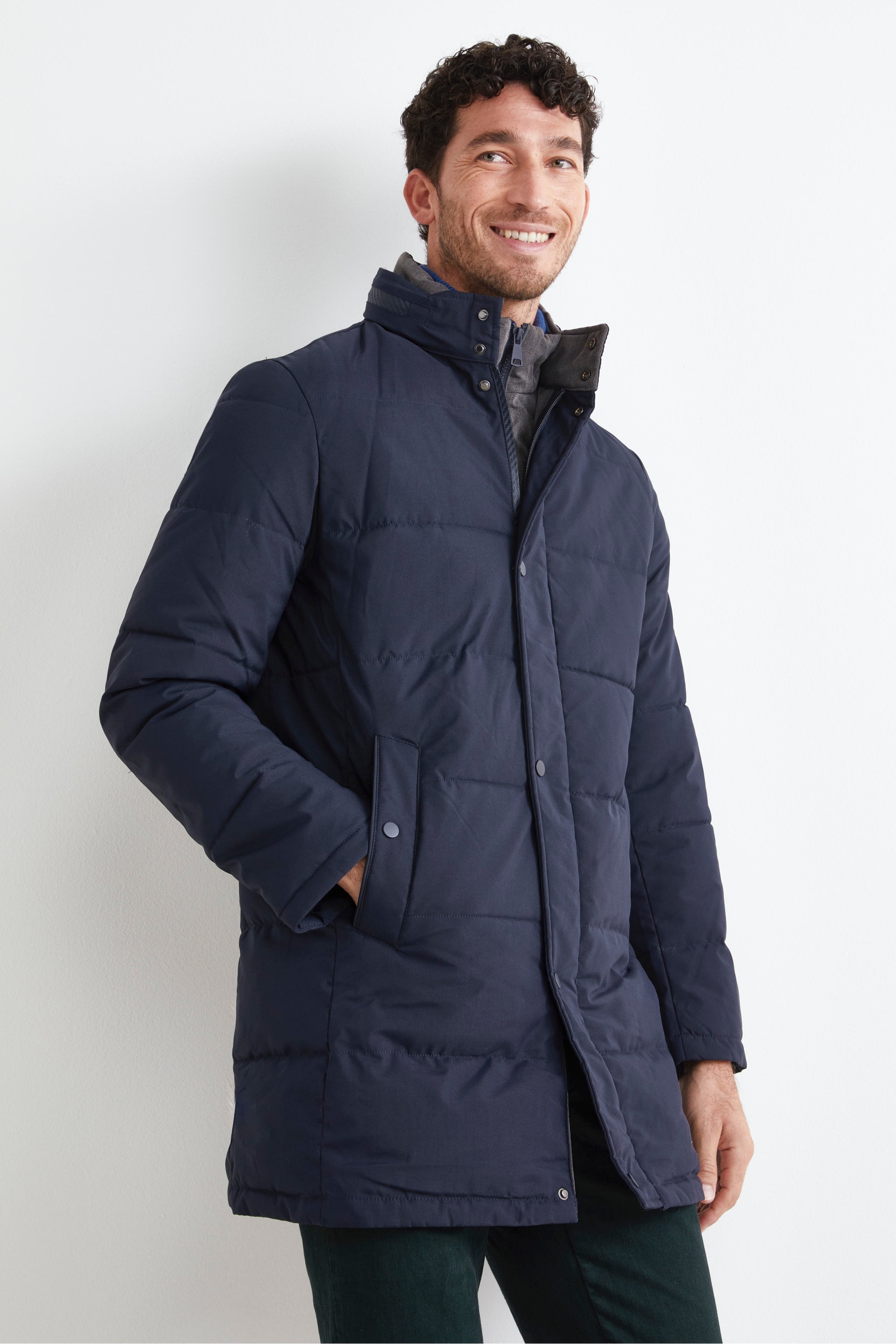 Long Quilted Coat - BLUE