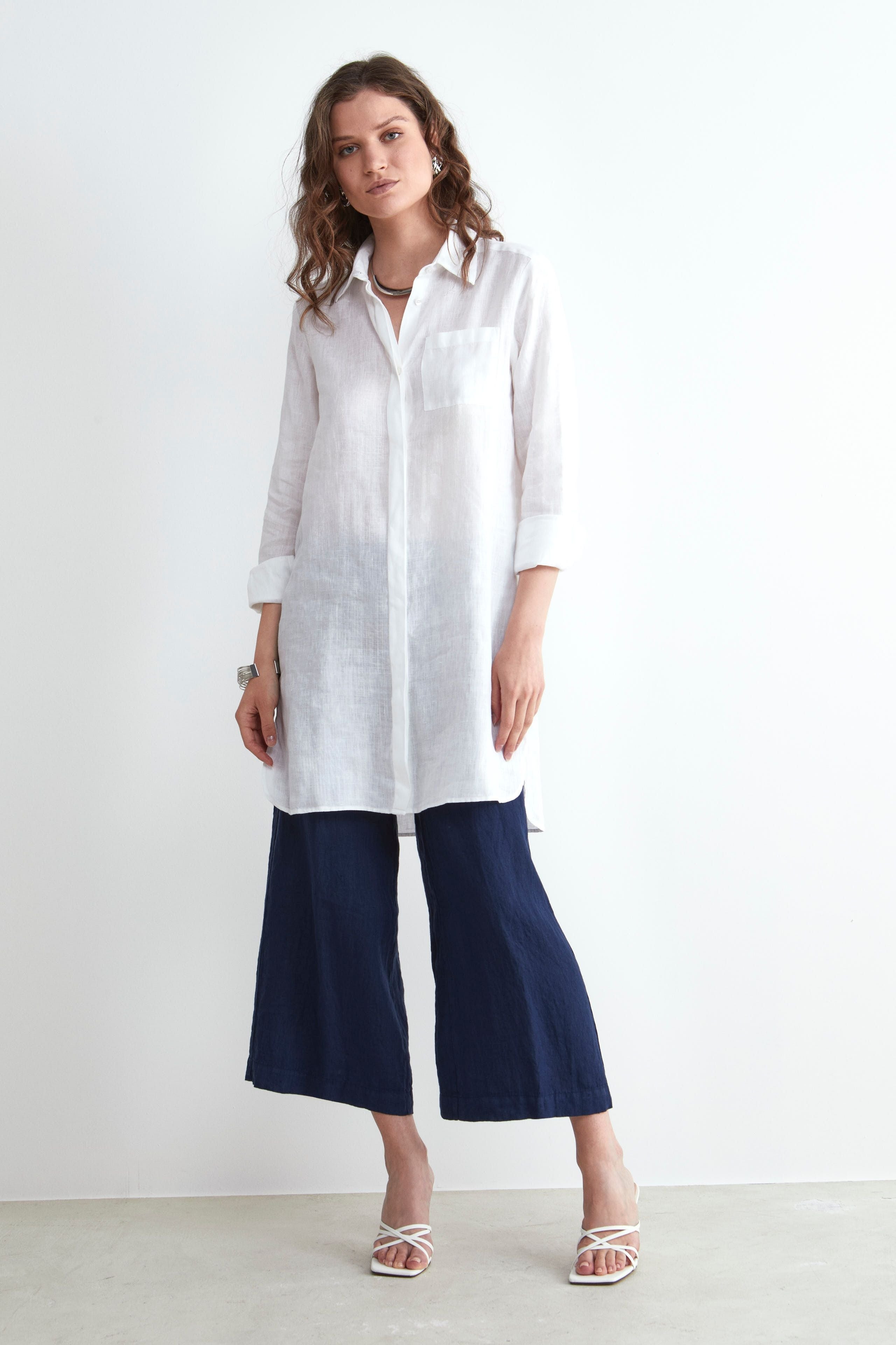 Long Linen Shirt - WHITE