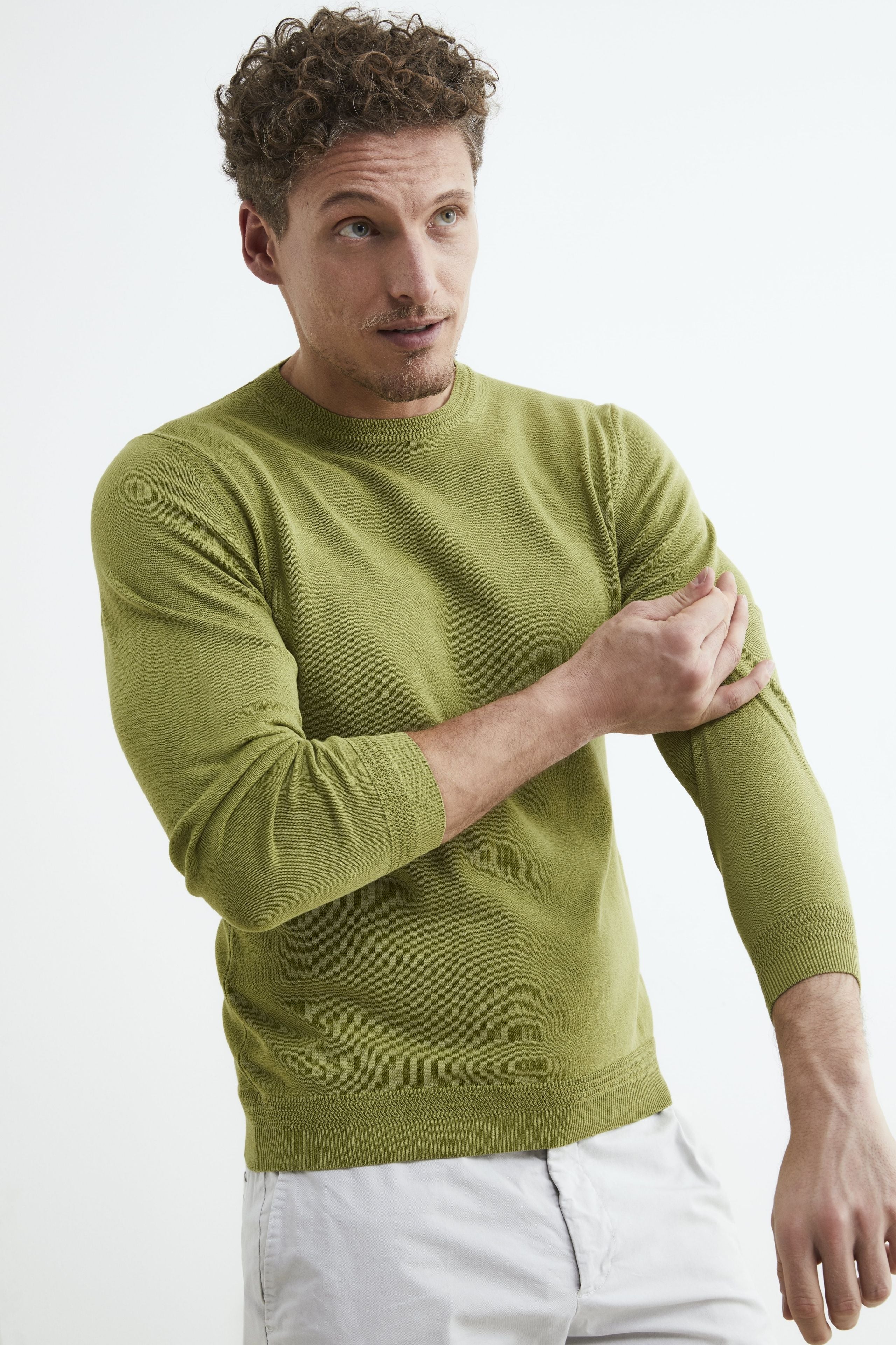 Slim crew neck sweater - LICHEN