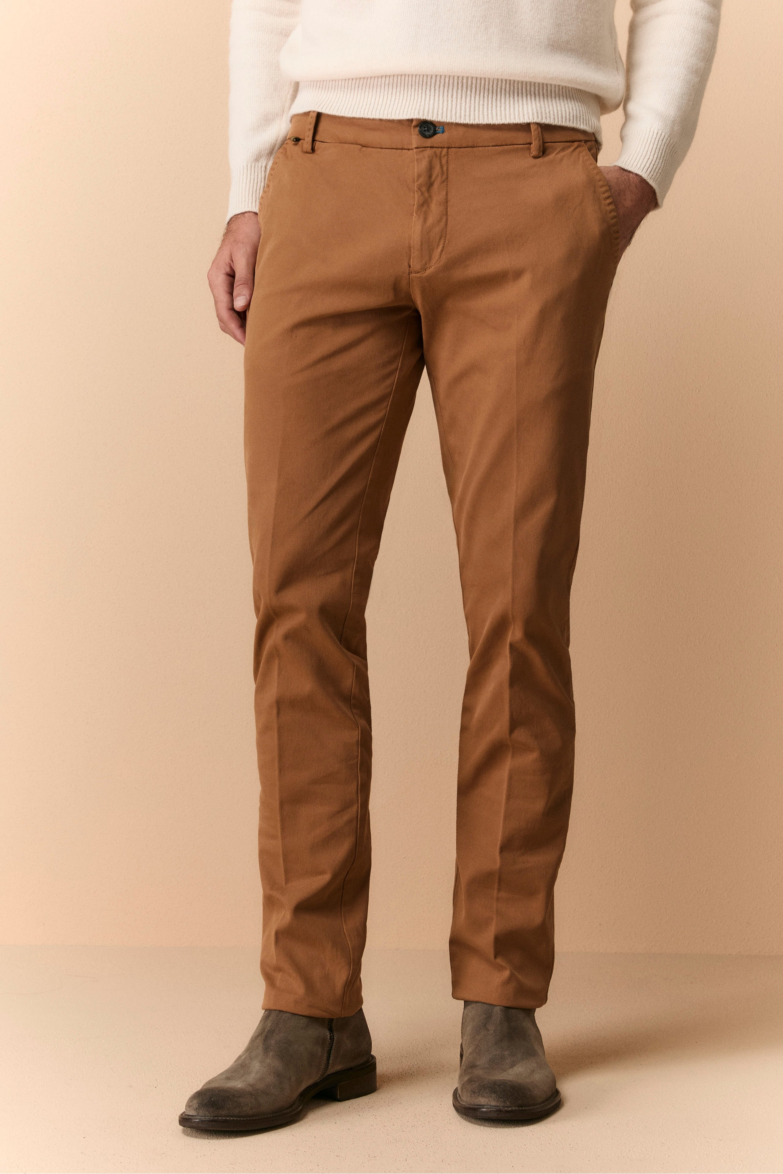 Slim Fit Canvas Trousers - Ochre