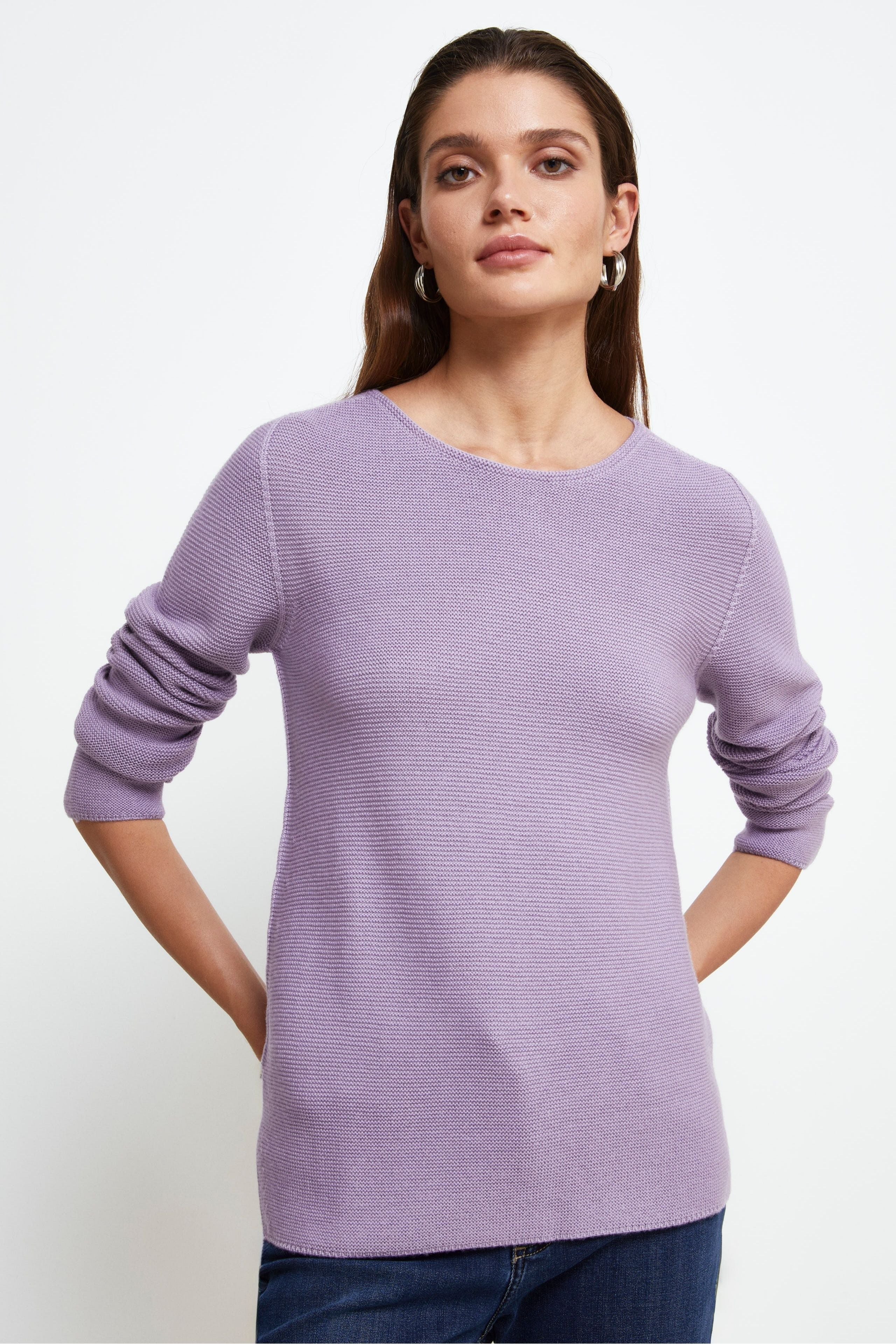 Bootsausschnitt Pullover aus Merinowolle - LAVENDEL