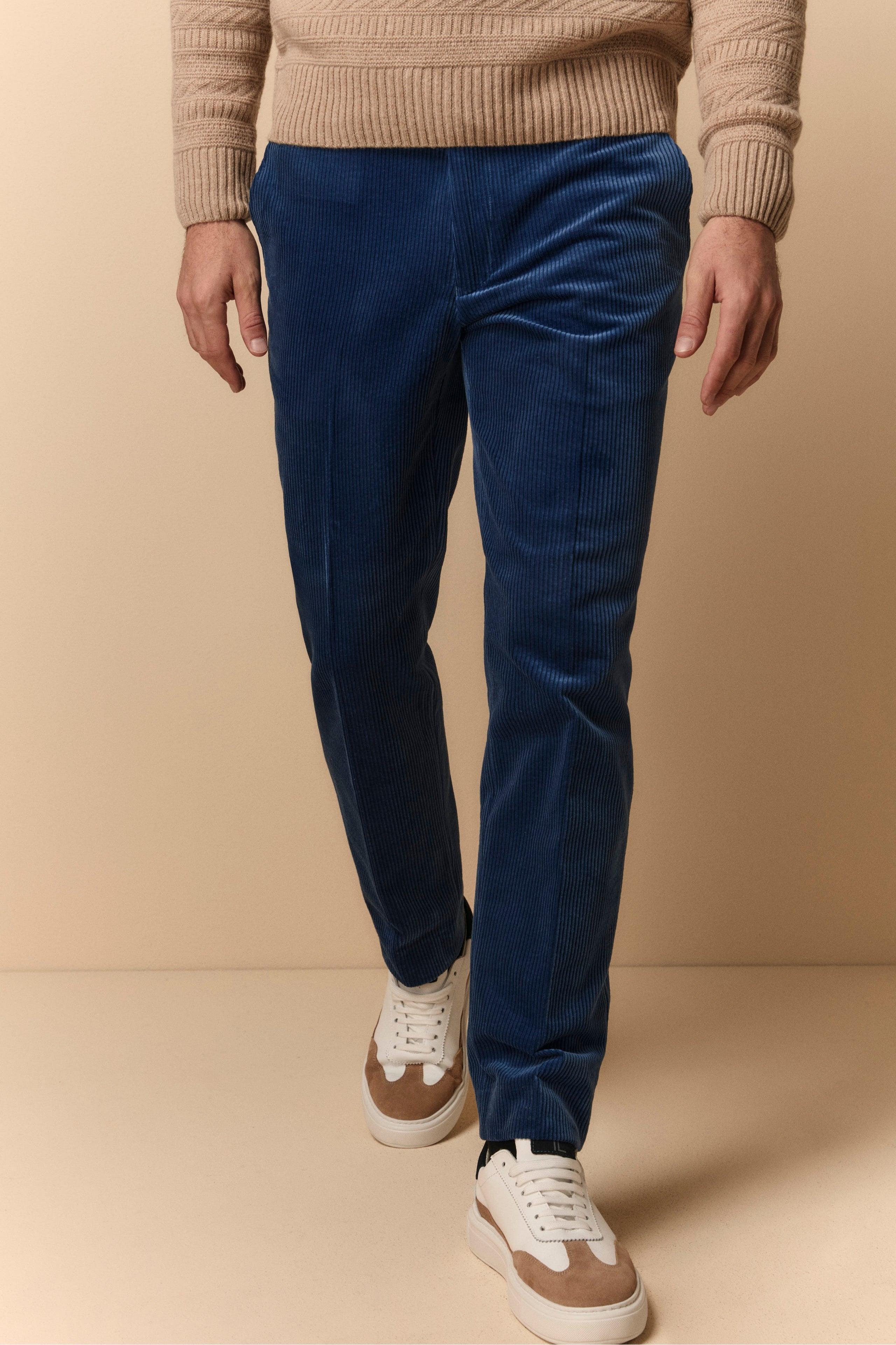 Pantalon Regular Fit en Velours - Bleu moyen