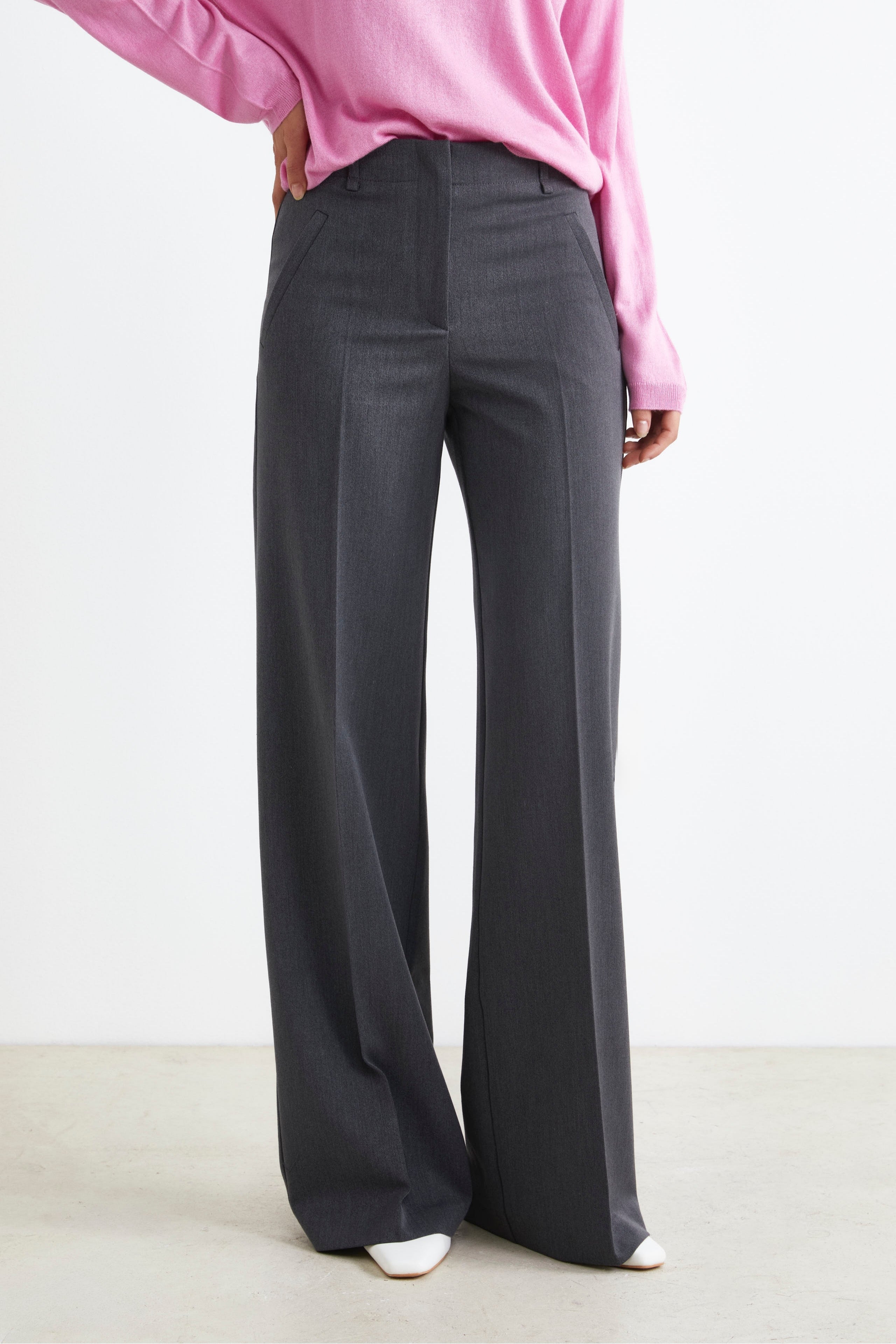 Pantalon palazzo à plis - Gris anthracite