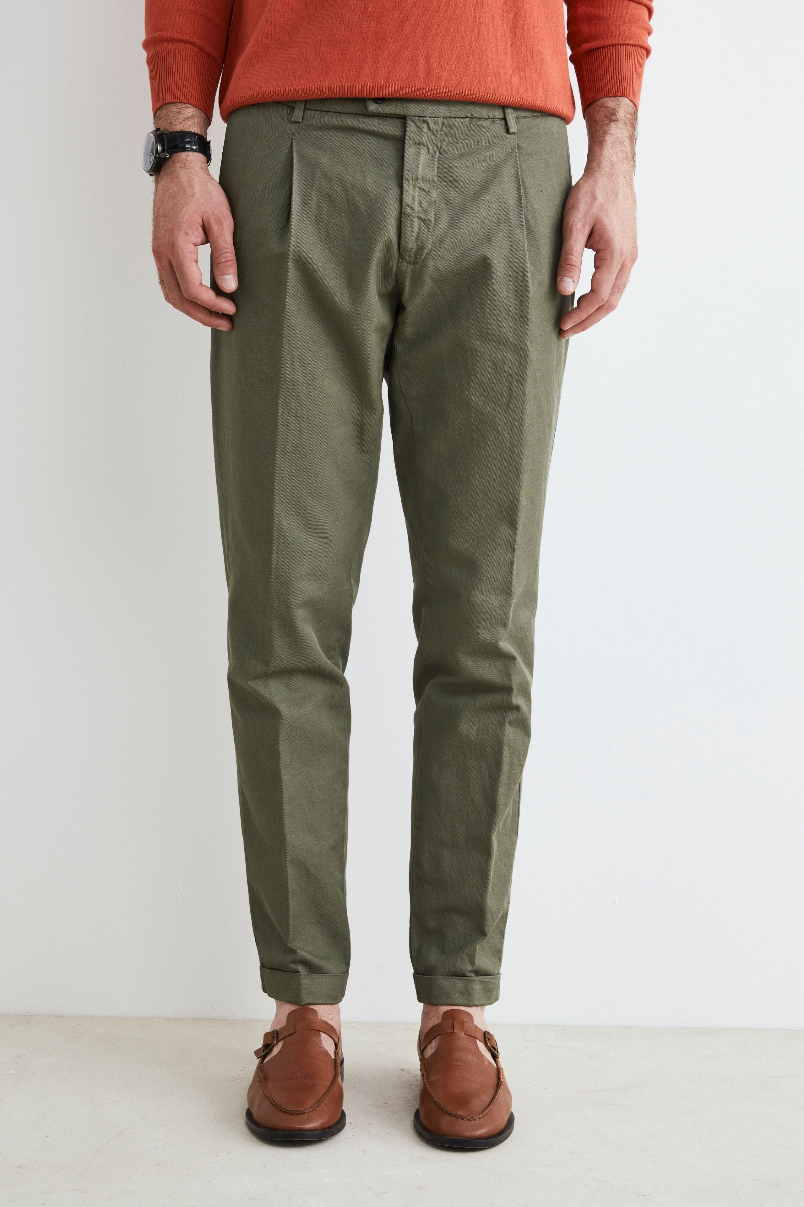 Pantalon à plis pour hommes - Vert sauge