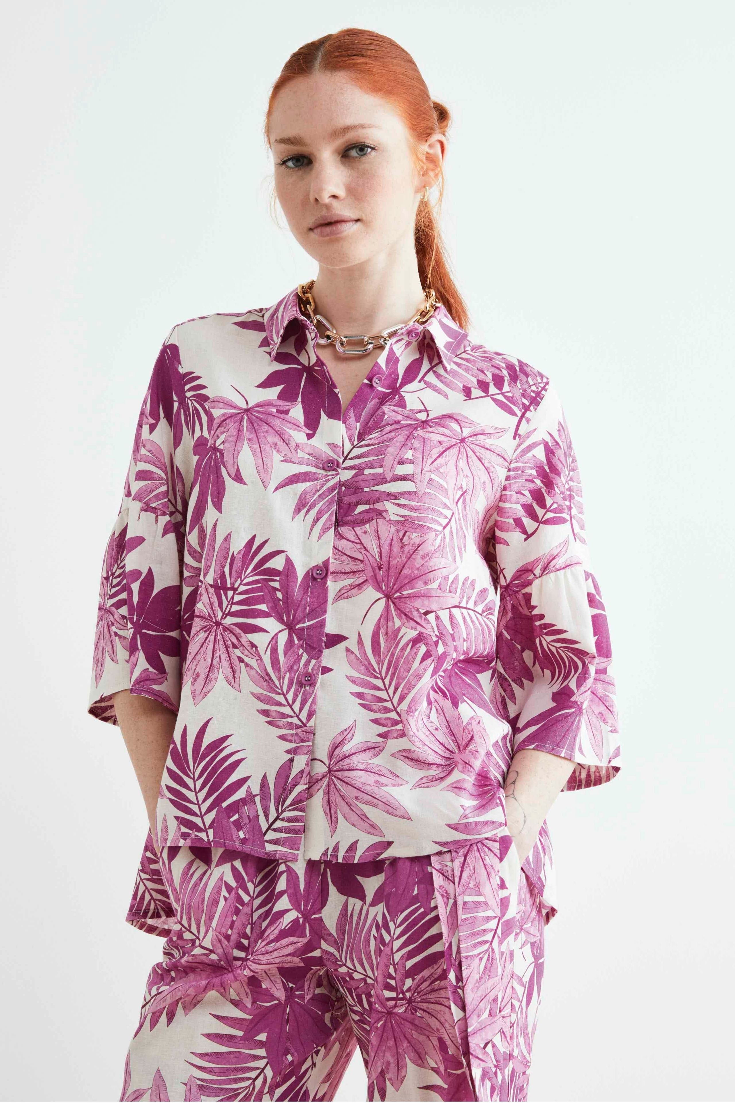 Soft linen shirt - Azalea pattern