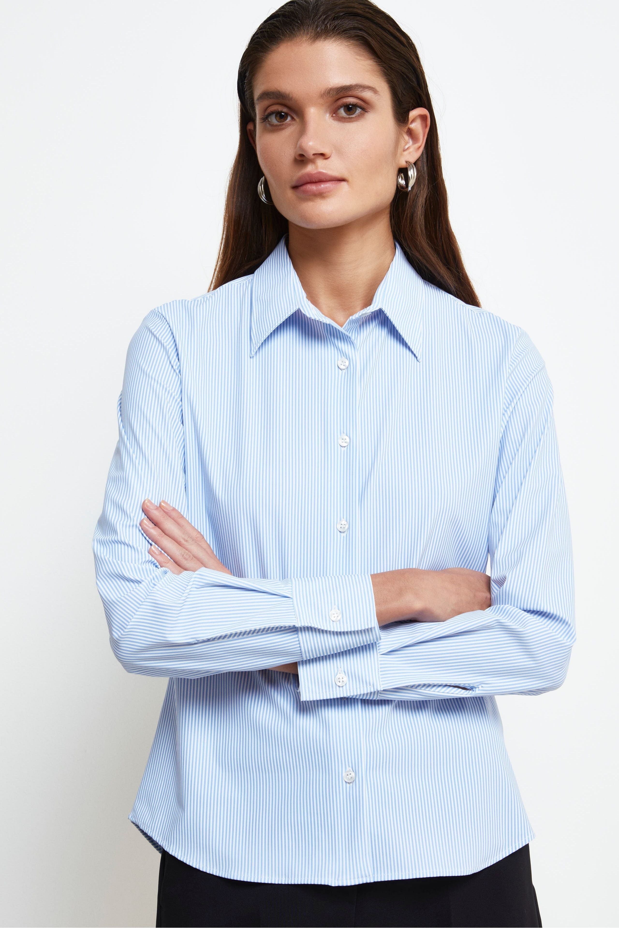 Chemise Jersey avec Pinces - Rayures bleu clair