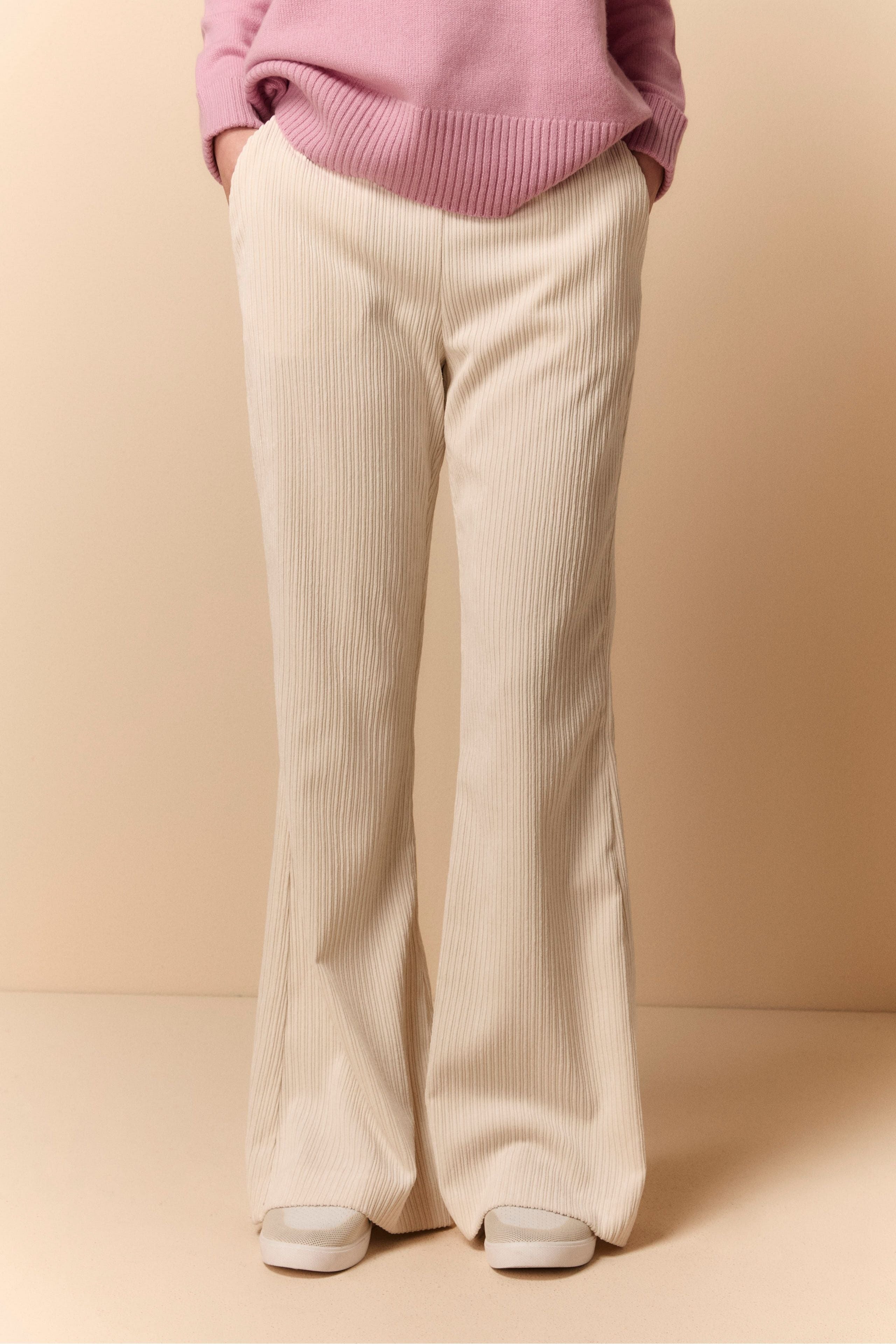 Flared Trousers in Velvet - CREAM