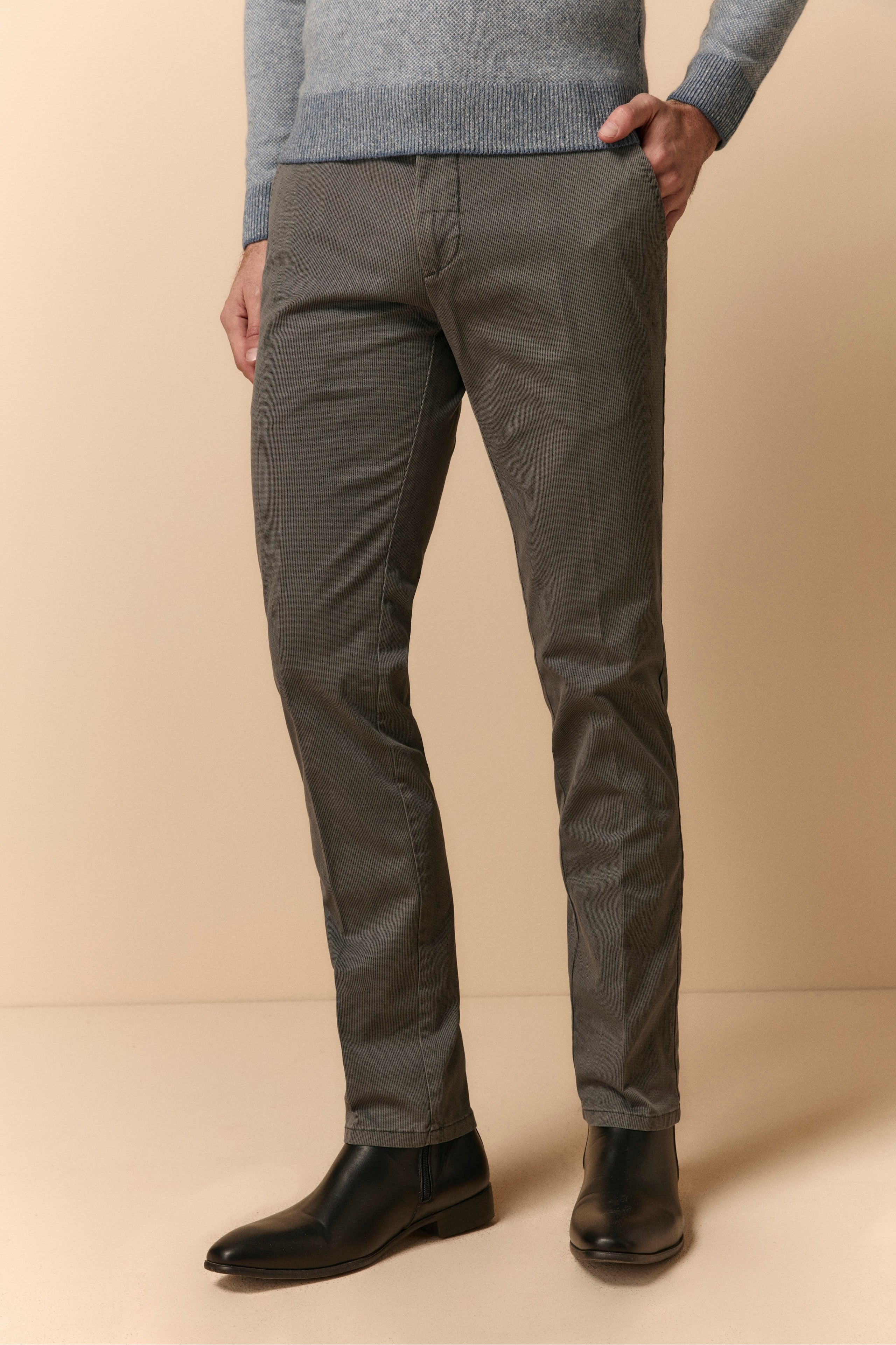 Patterned Slim Fit Trousers in Gabardine - ANTHRACITE STRIPED