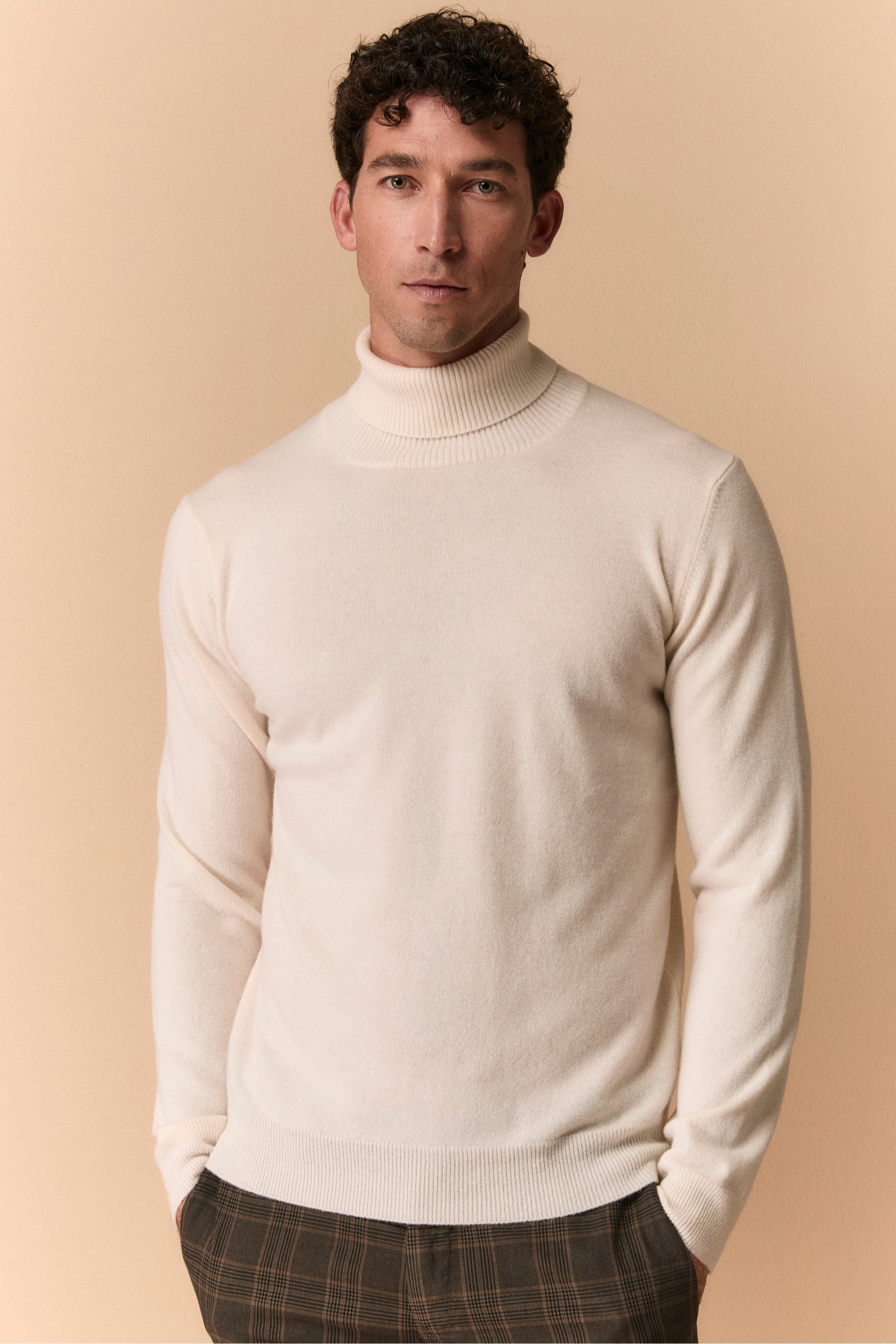 Rollkragenpullover aus Wolle und Kaschmir - Creme weiß