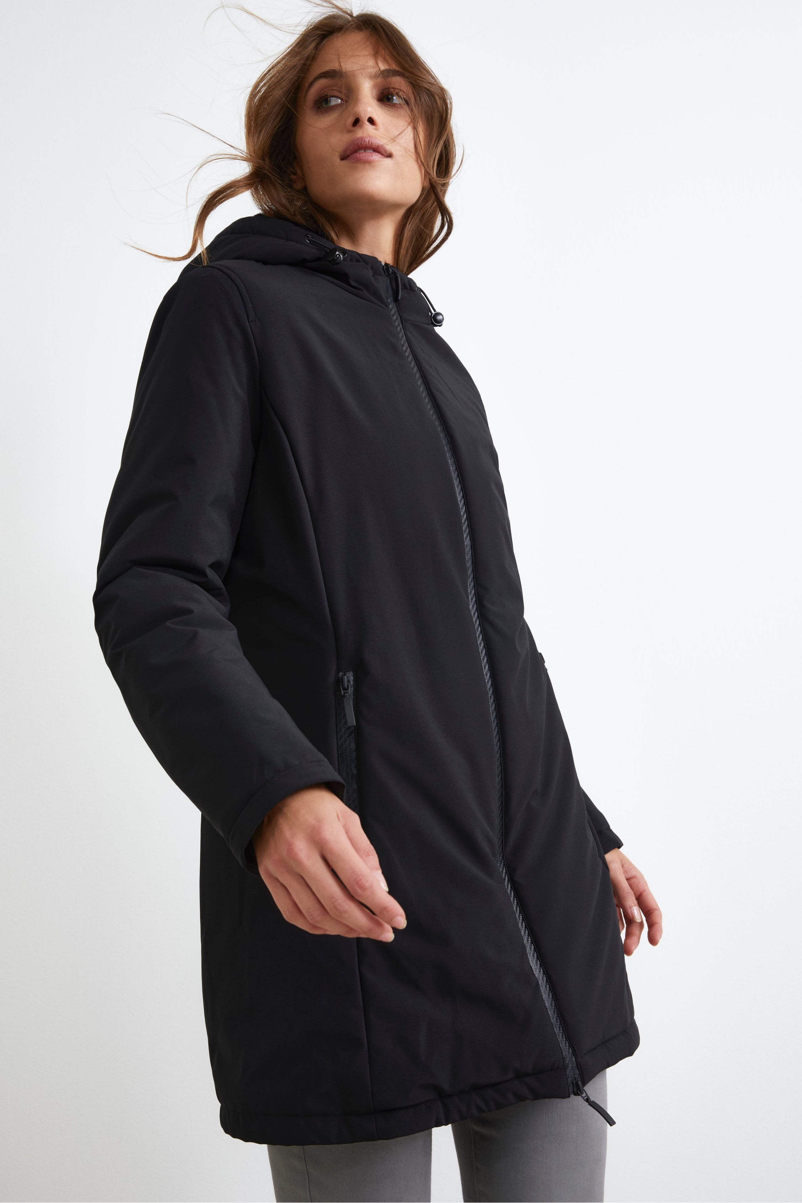 Long Hooded Jacket - BLACK