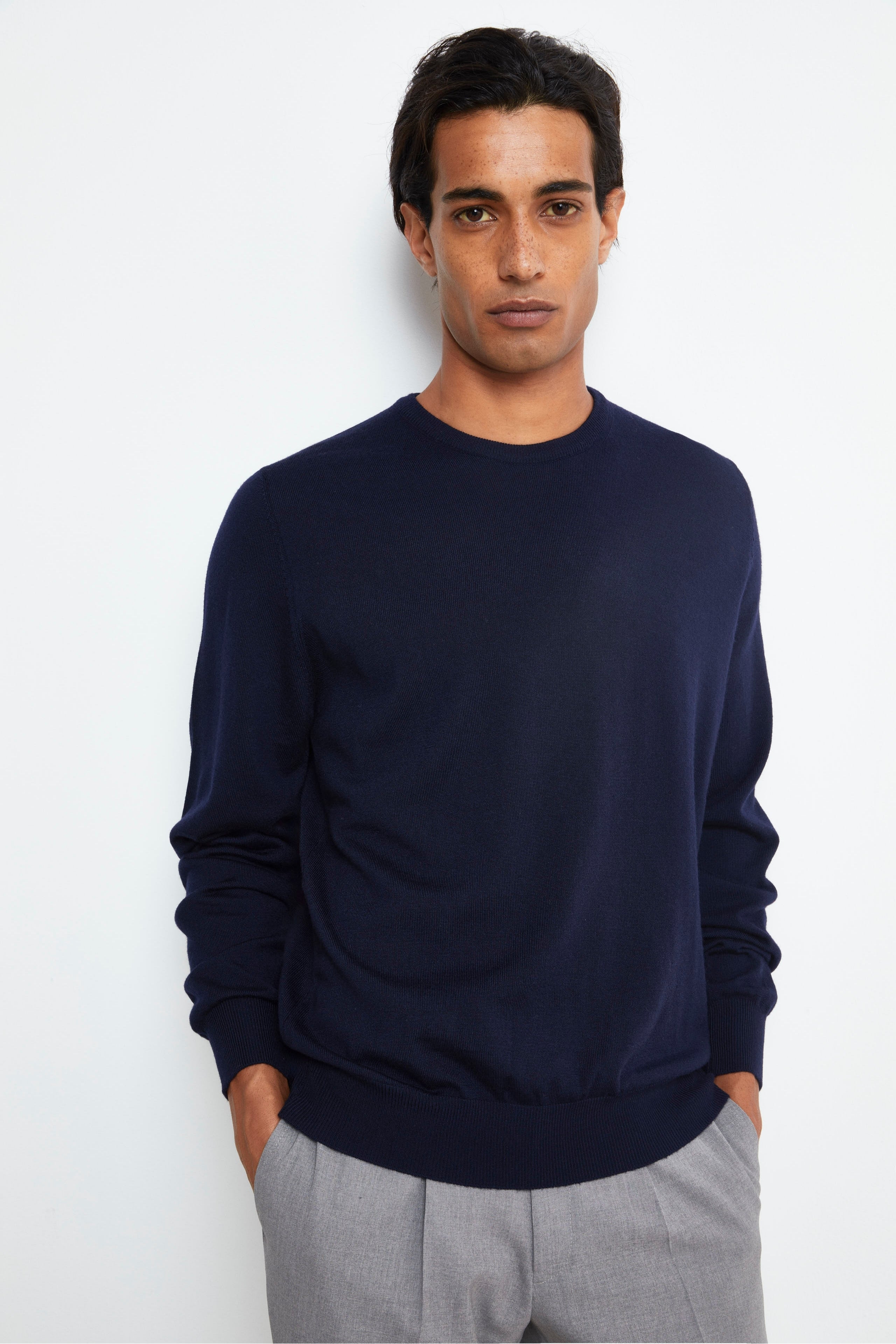 Merino Wool Crewneck Sweater - BLUE