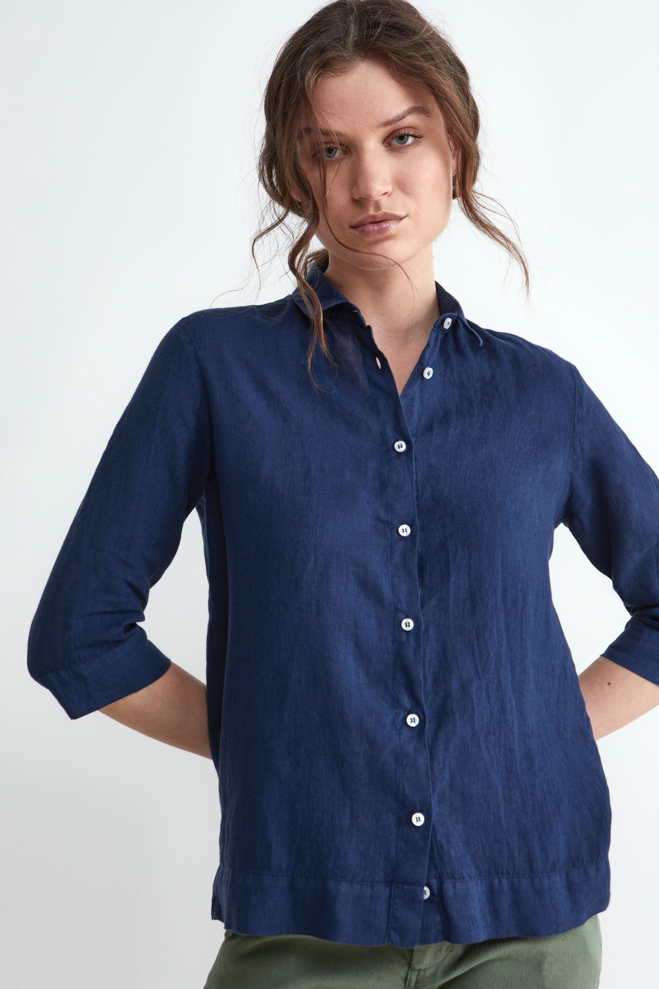 Chemise régulière en lin - Bleu