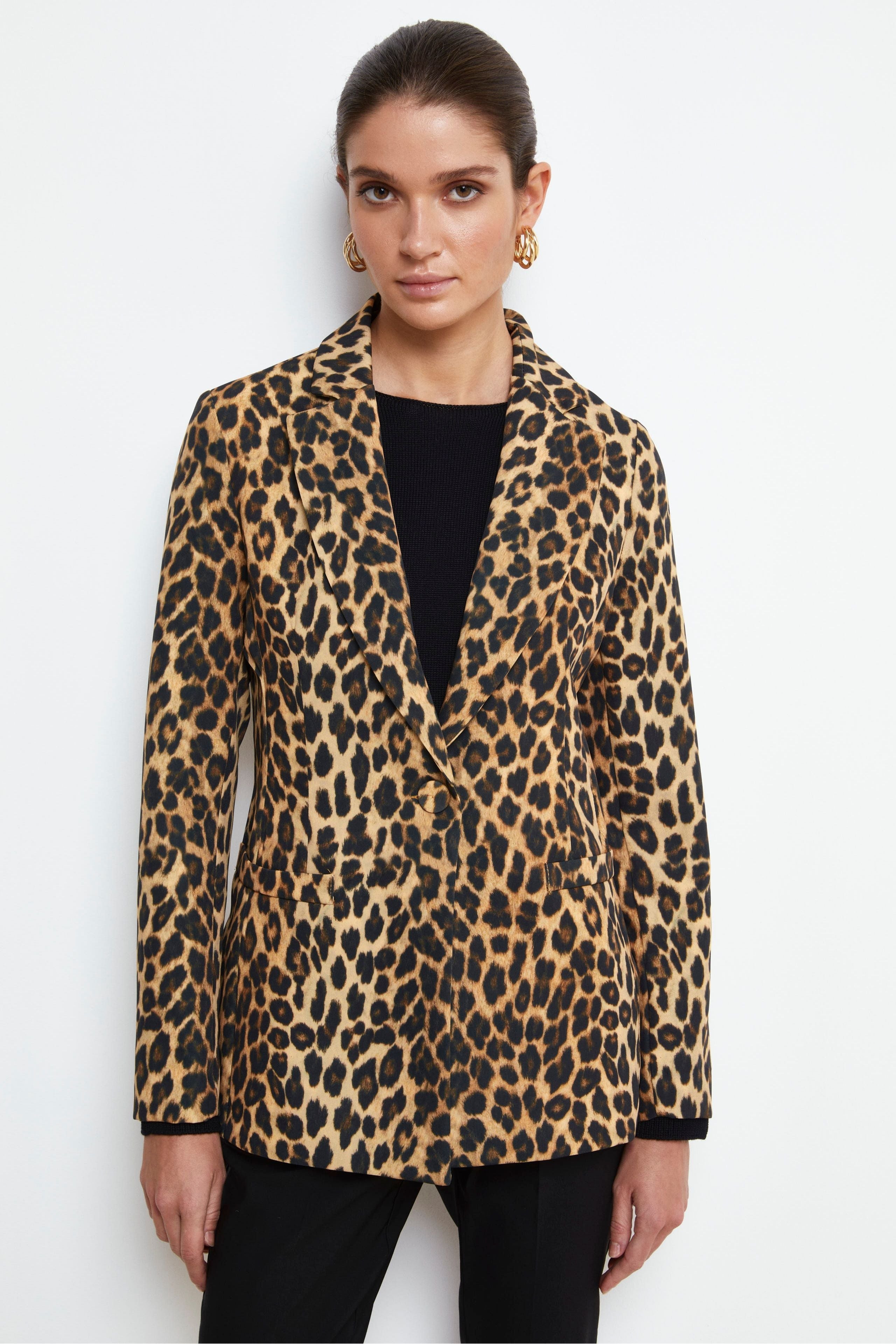 Leopard Print Regular Fit Jacket - BEIGE PATTERN