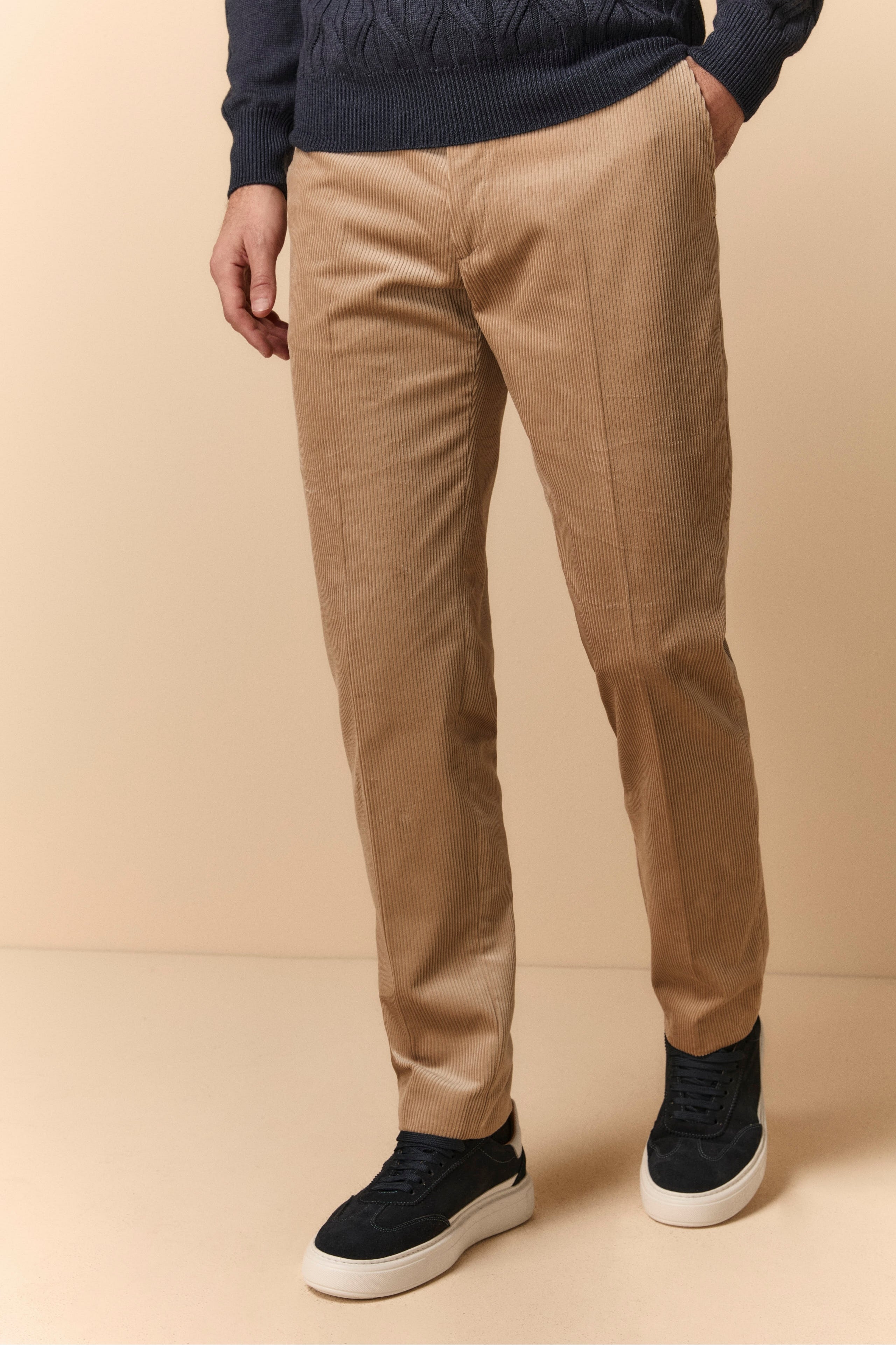 Ribbed Velvet Trousers - Sand brown