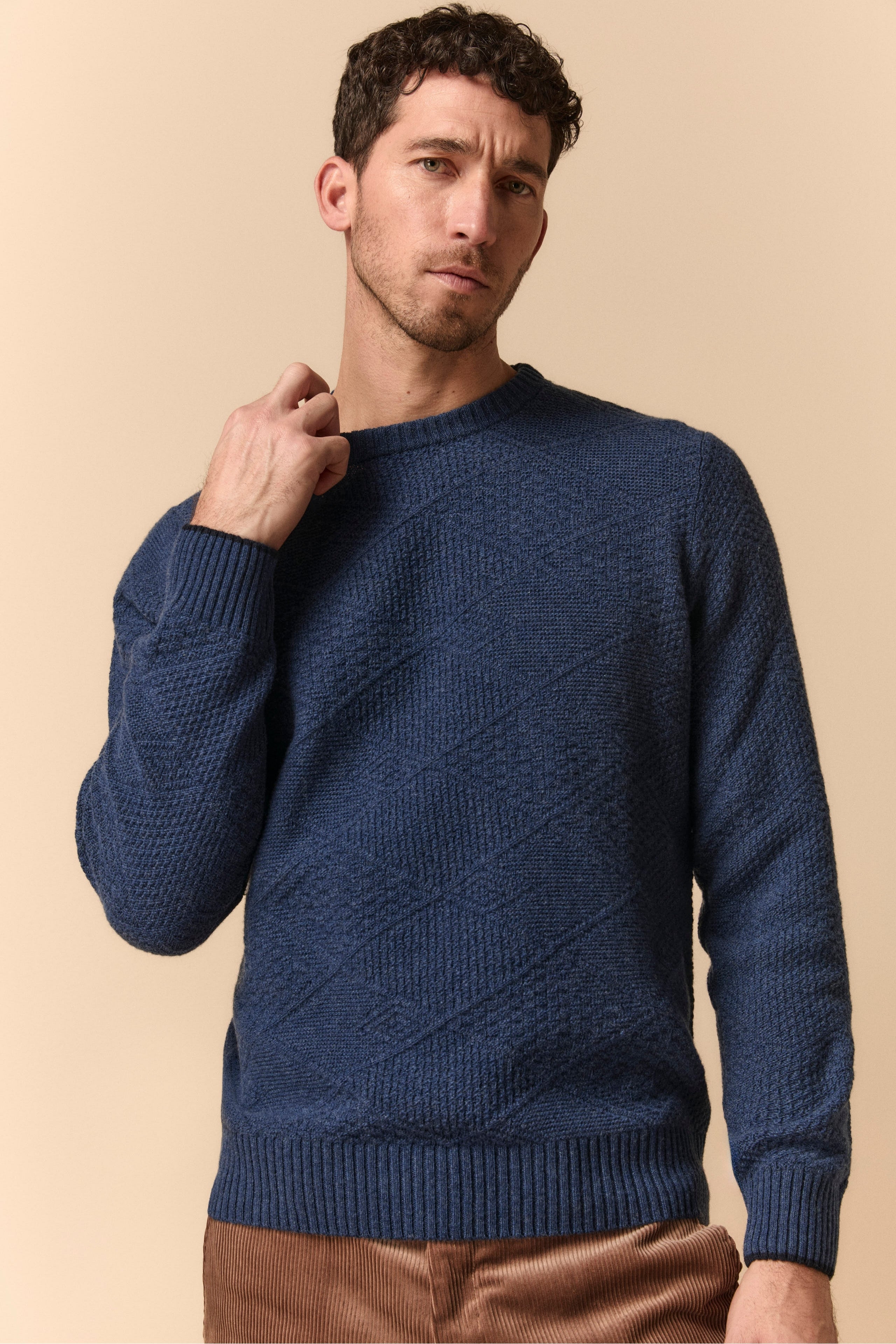 Knitted Crew Neck in Extra Fine Merino Wool - DENIM