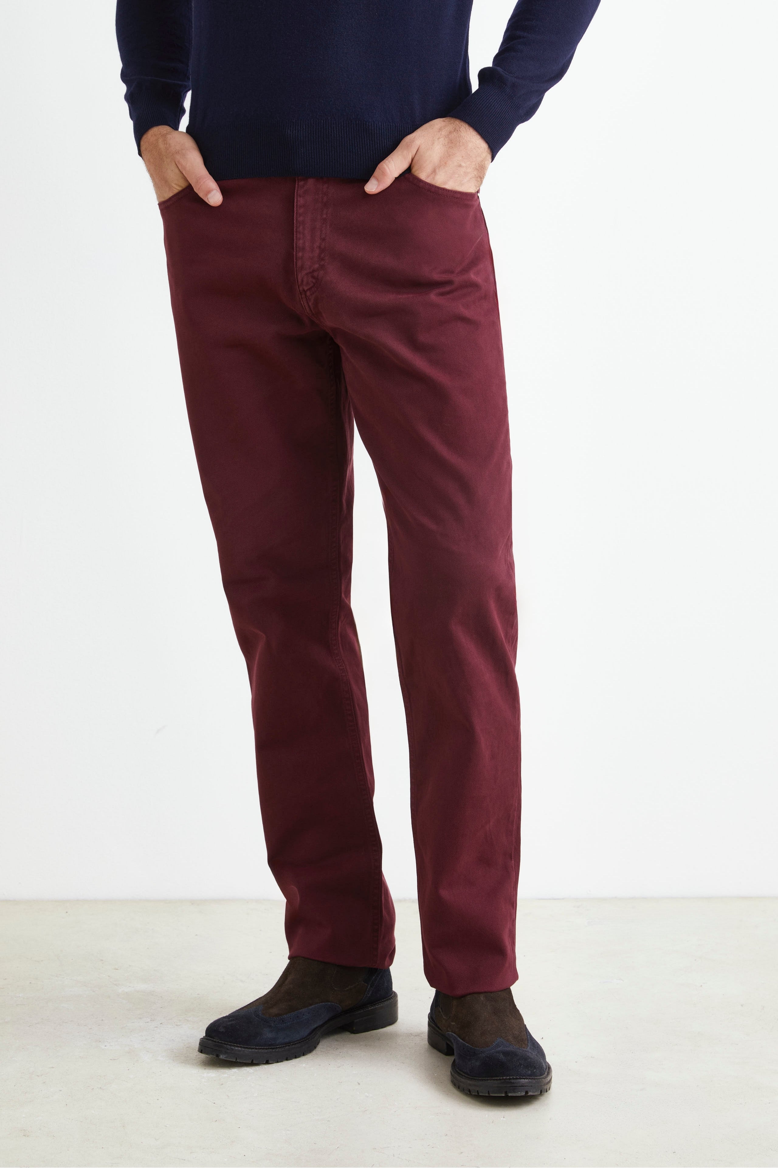 Regular Fit Five-Pocket Pants - Burgundy