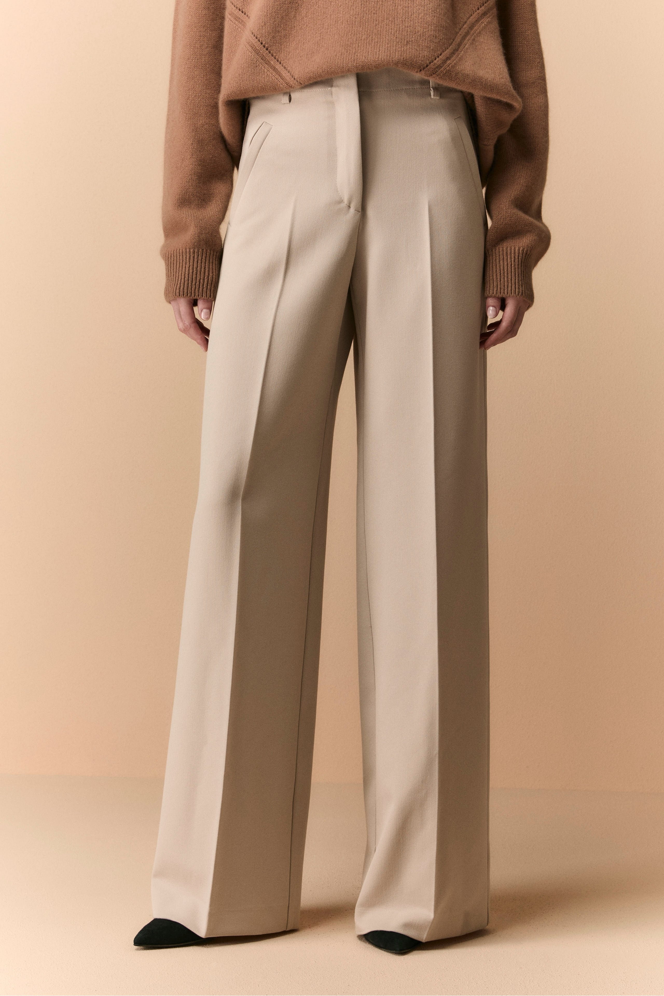 Pantalon palazzo à plis - BEIGE