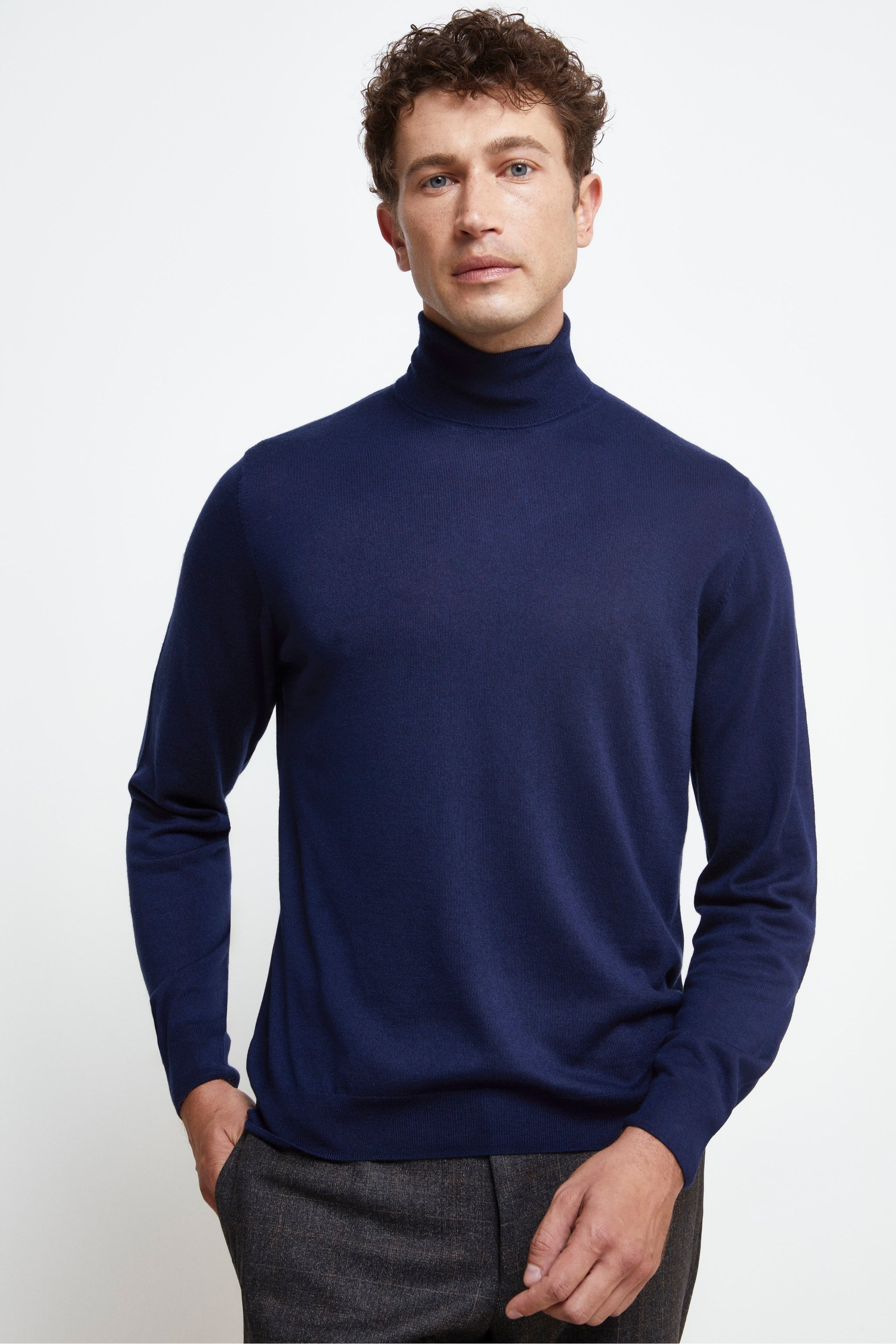 Rollkragenpullover aus Seide und Kaschmir - Mitternachtsblau