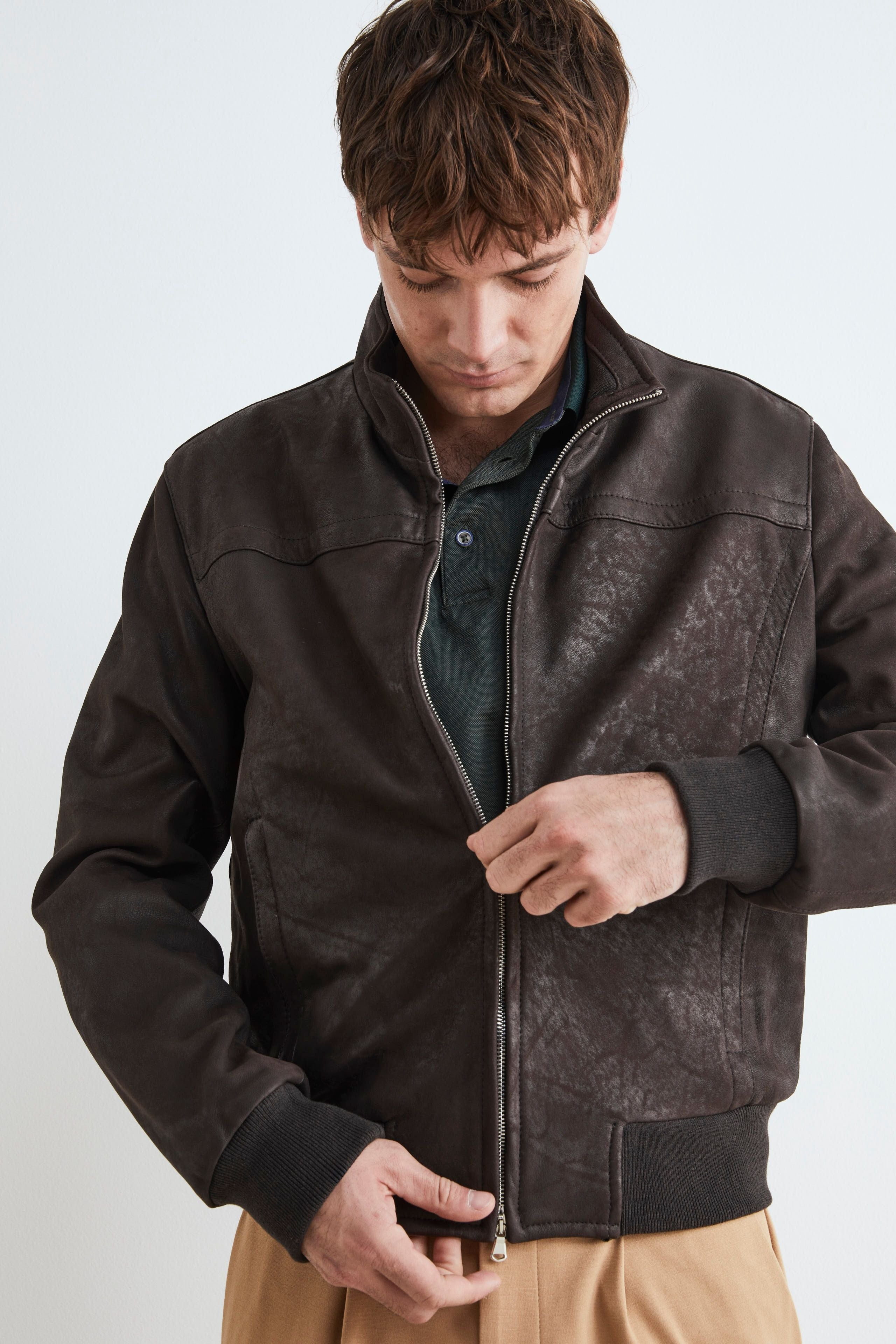 Veste en cuir homme - Marron foncé