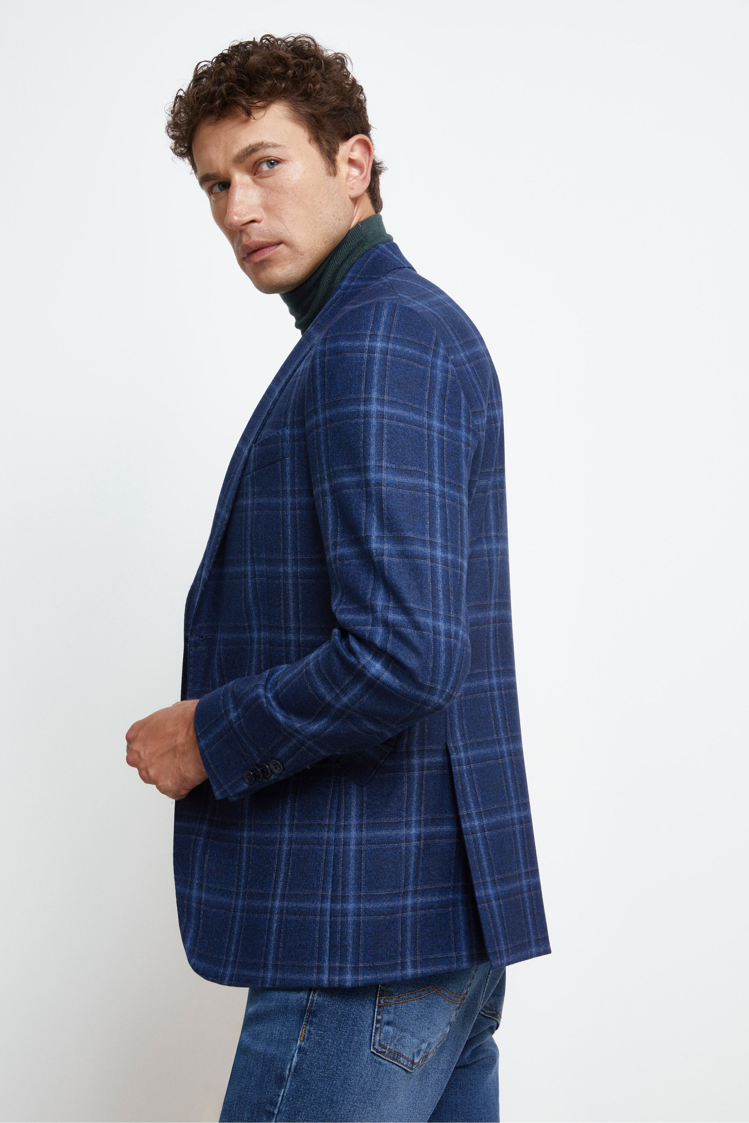 Elegante Jacke aus Wolle - Blaues Karo