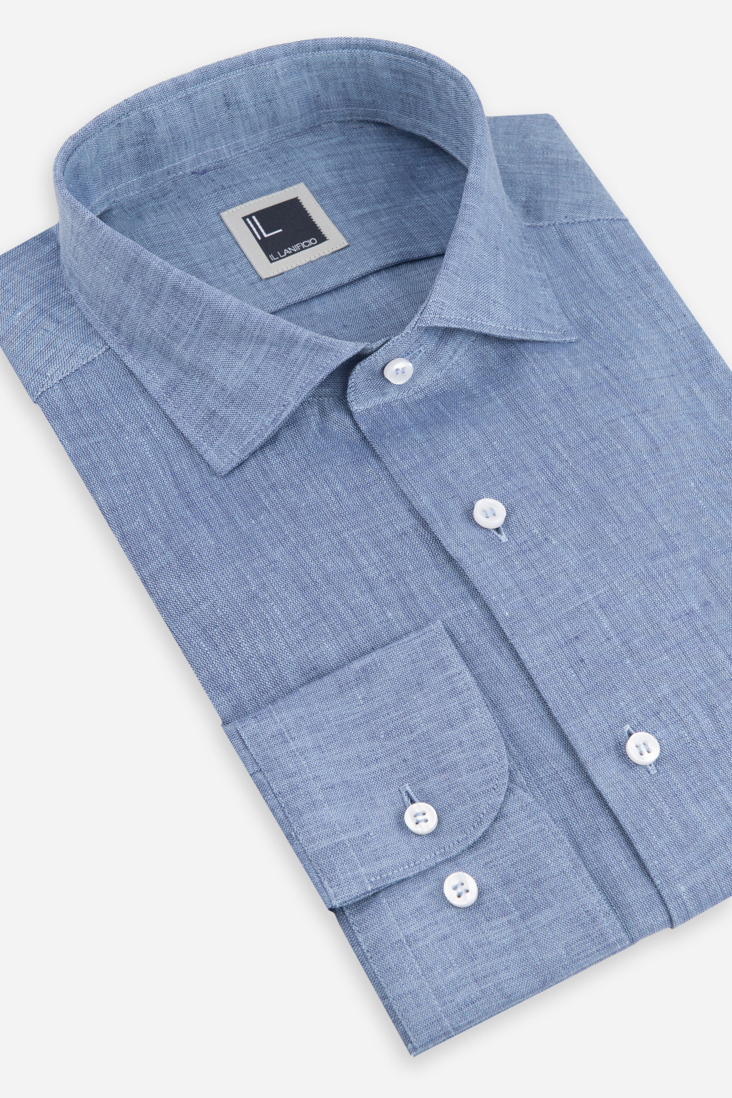 Chemise en lin pour homme - Bleu moyen