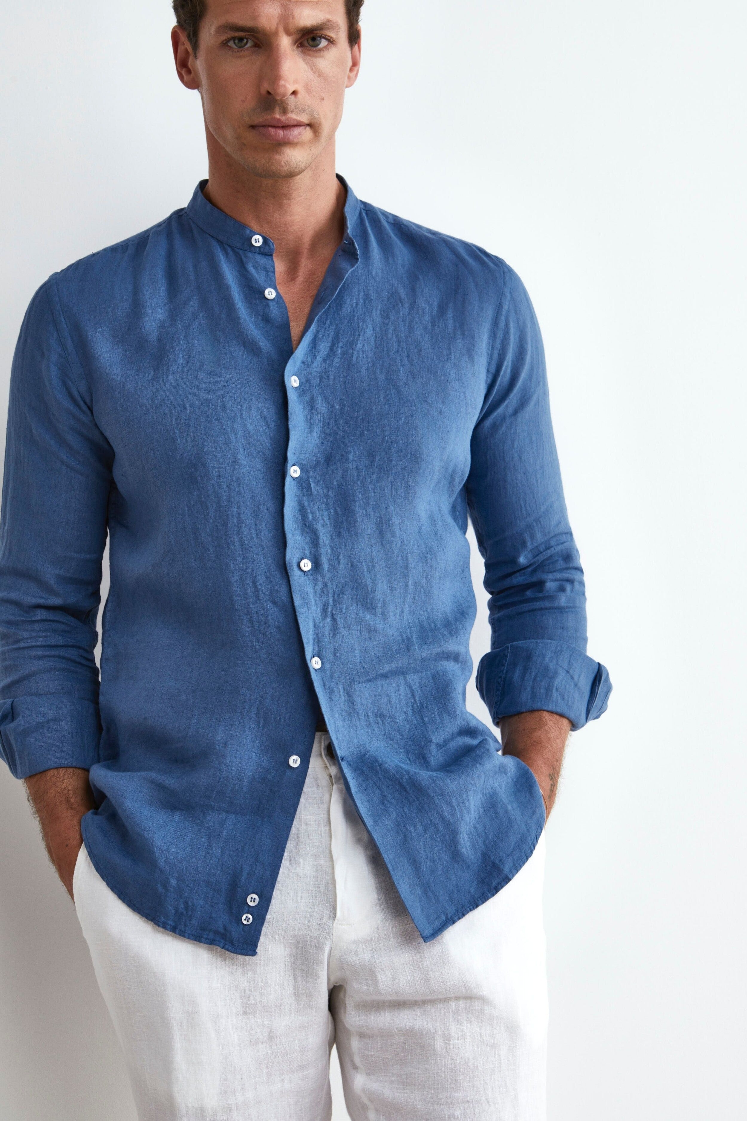 Custom Fit Linen Shirt - DENIM