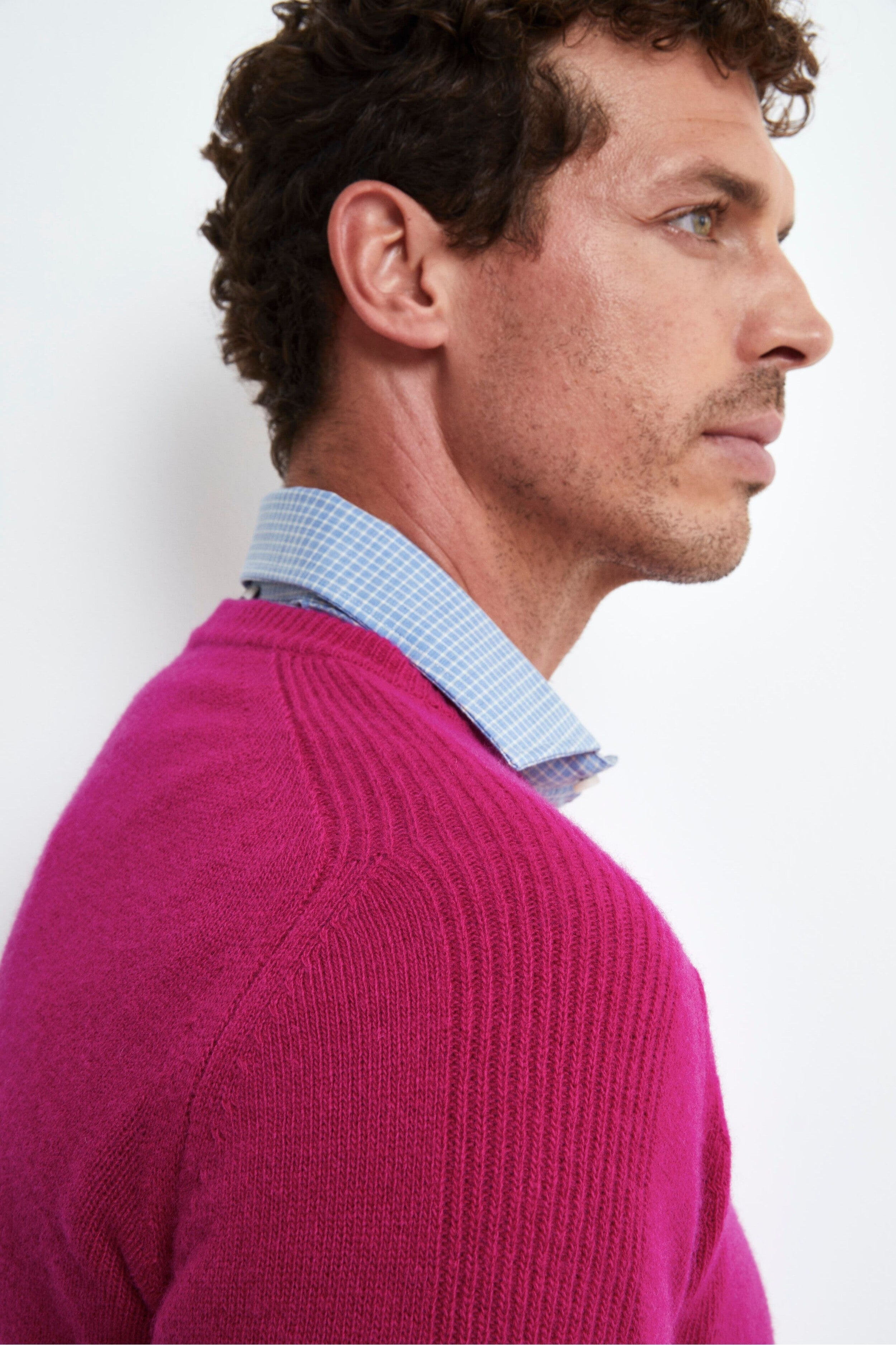 Pull Col Rond en Laine et Cachemire - MAGENTA