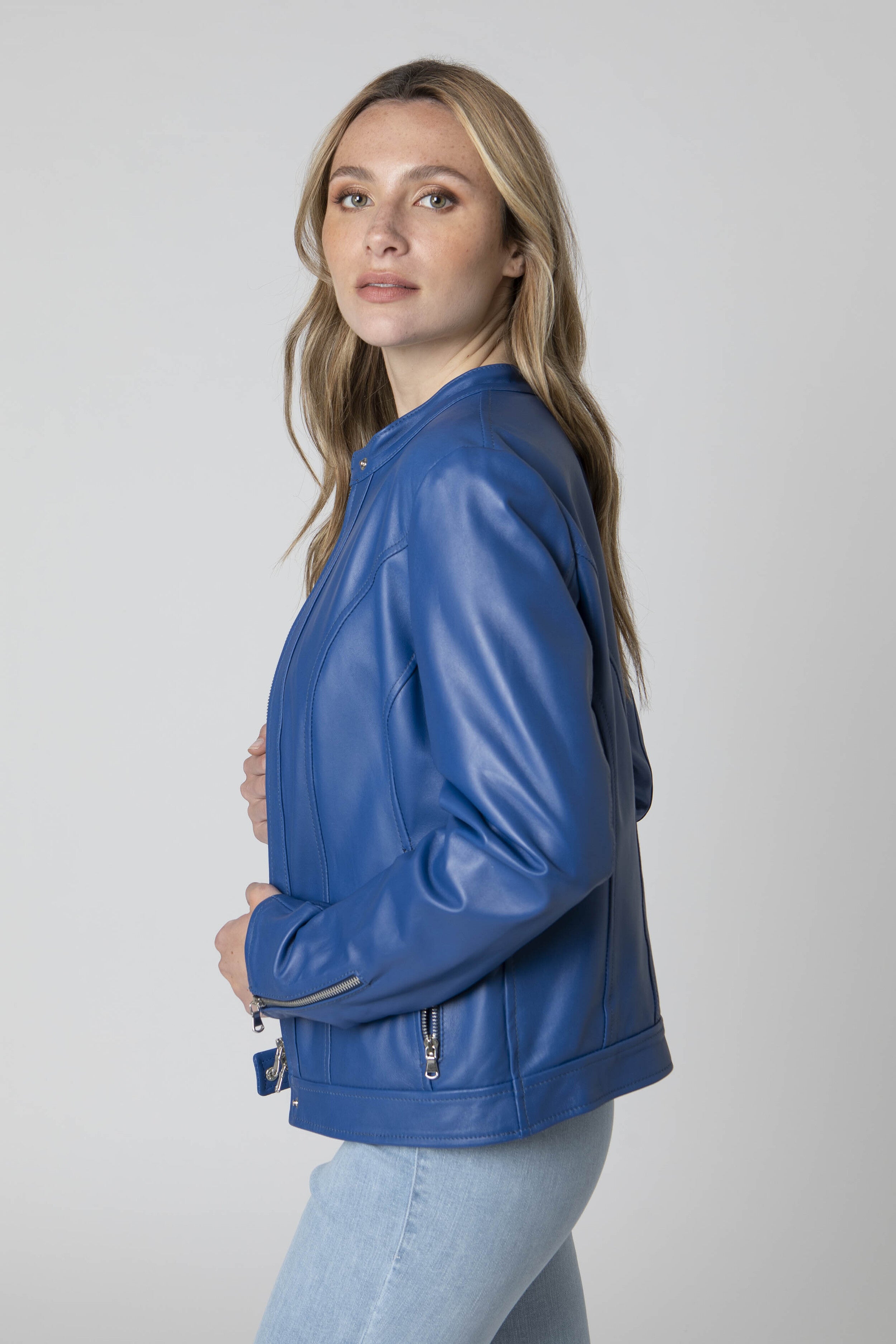 Veste en cuir - Bleu royal