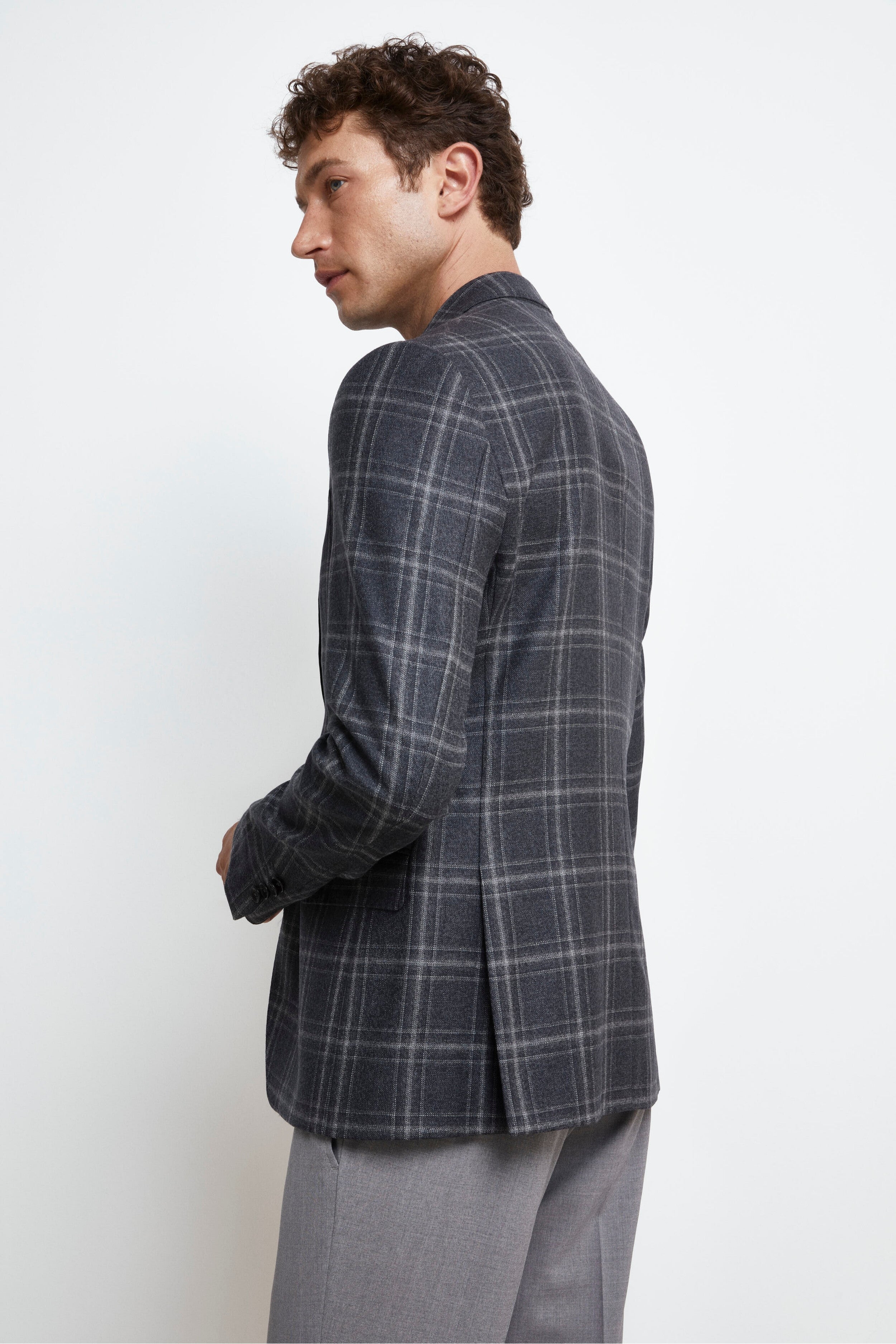 Veste à carreaux en laine - Checks gris