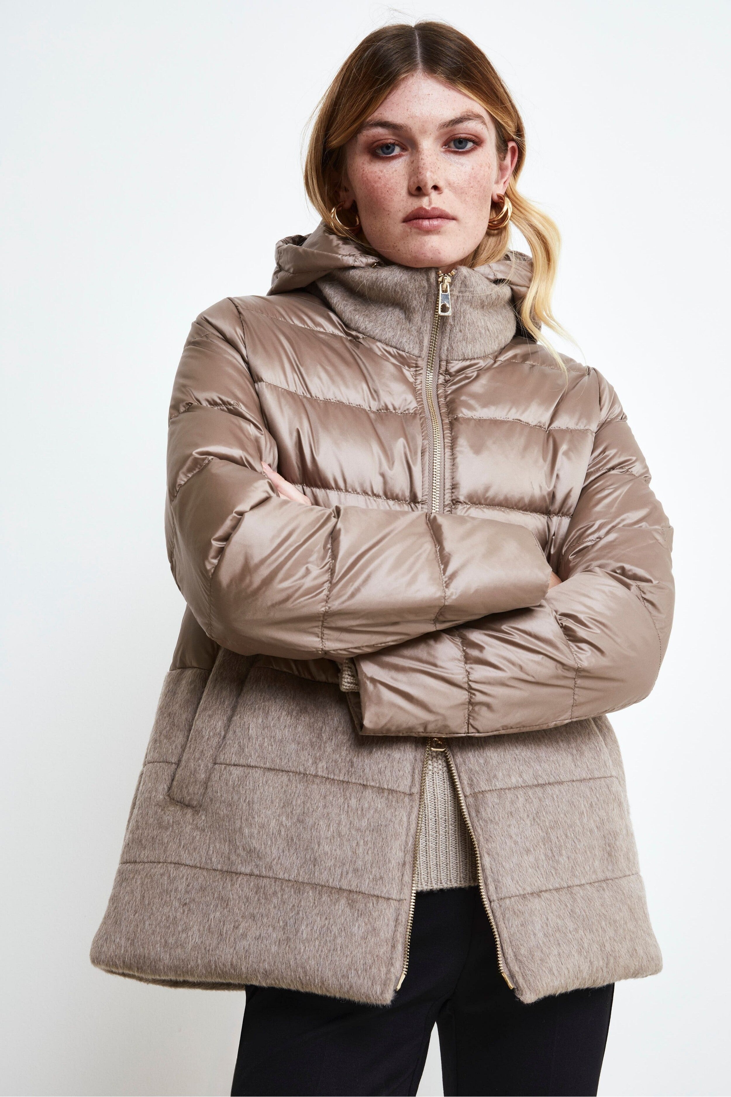 Double Fabric Padded Jacket - BEIGE