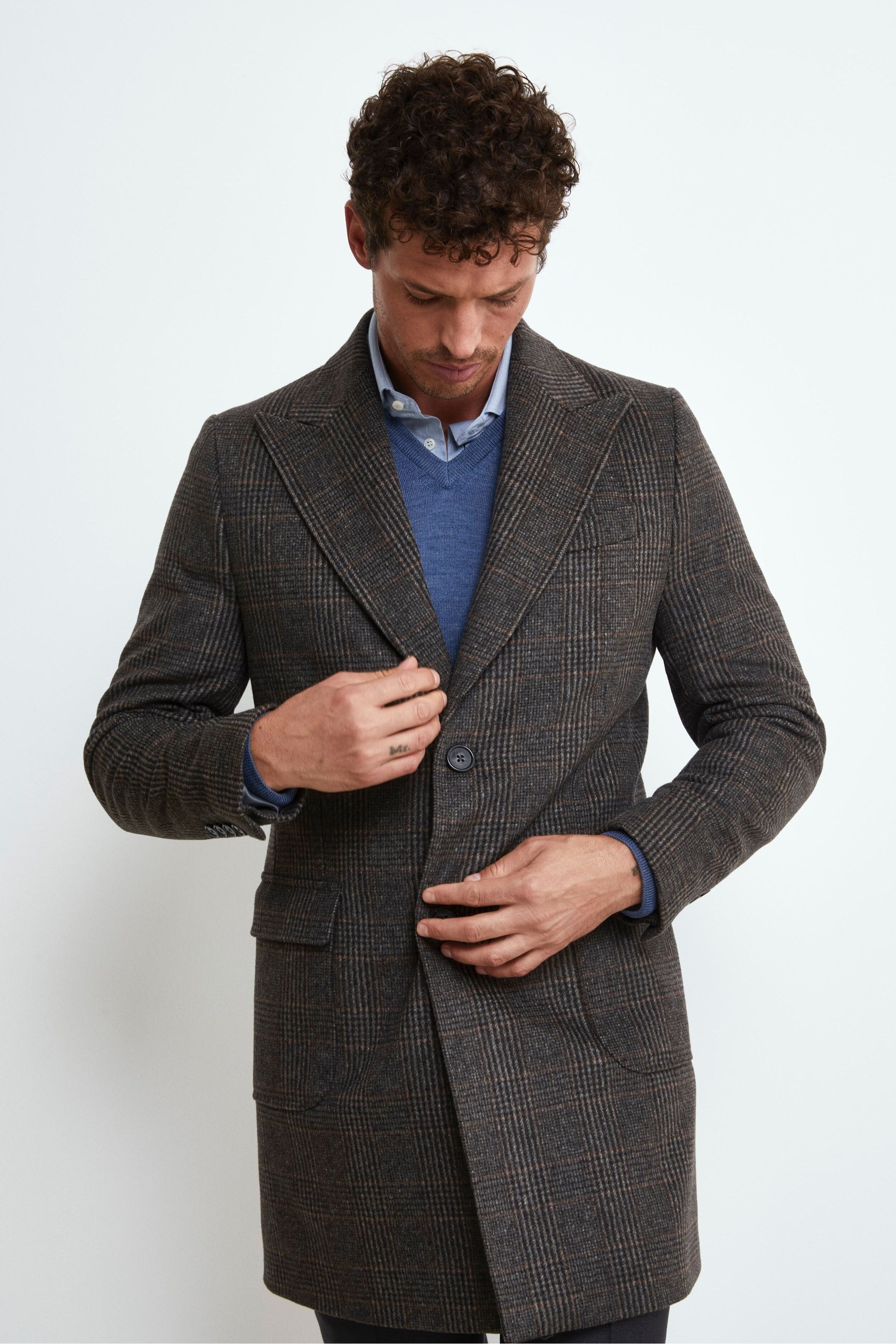 Check Wool and Cashmere Coat - Brown check