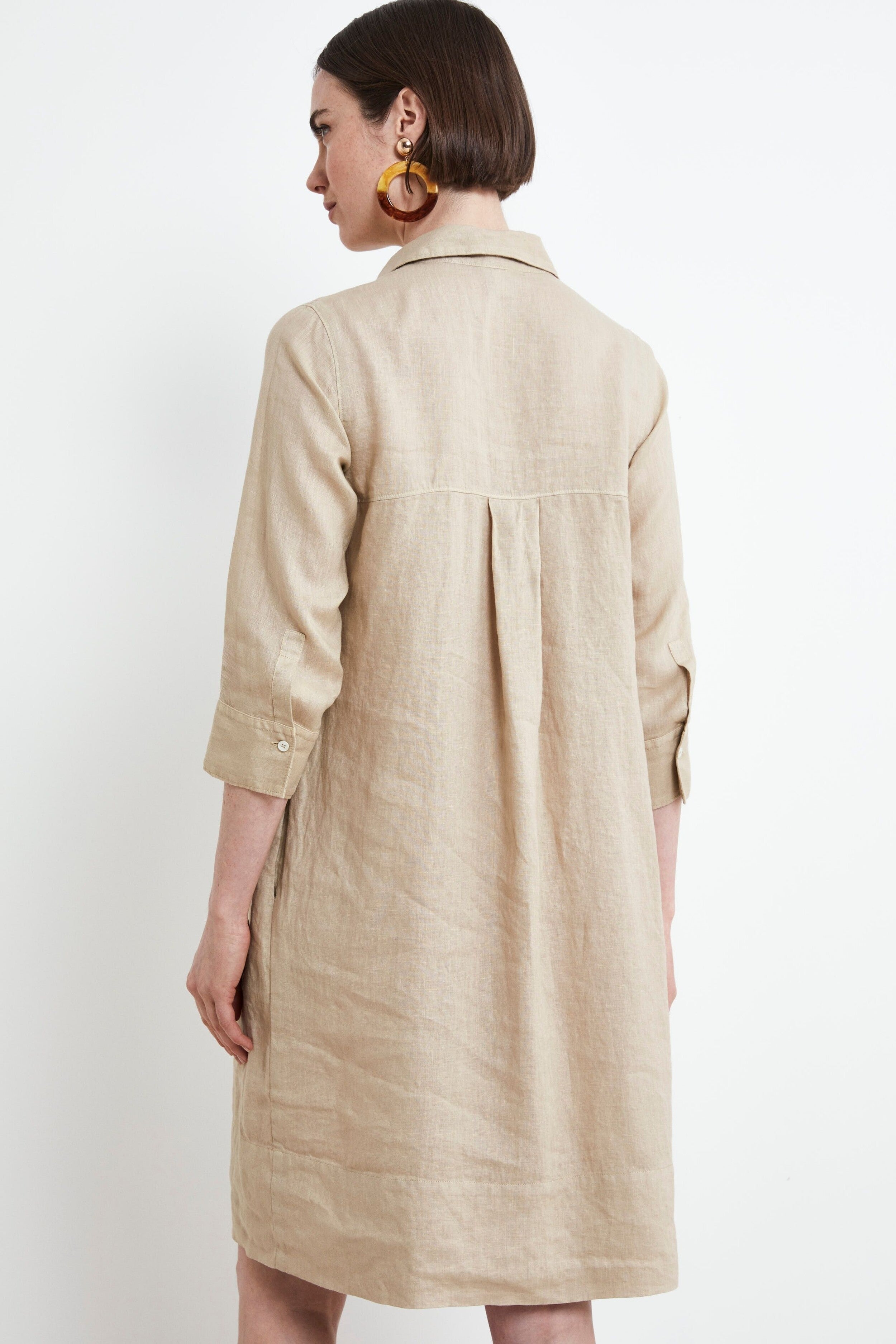 Linen Shirt Dress - BEIGE