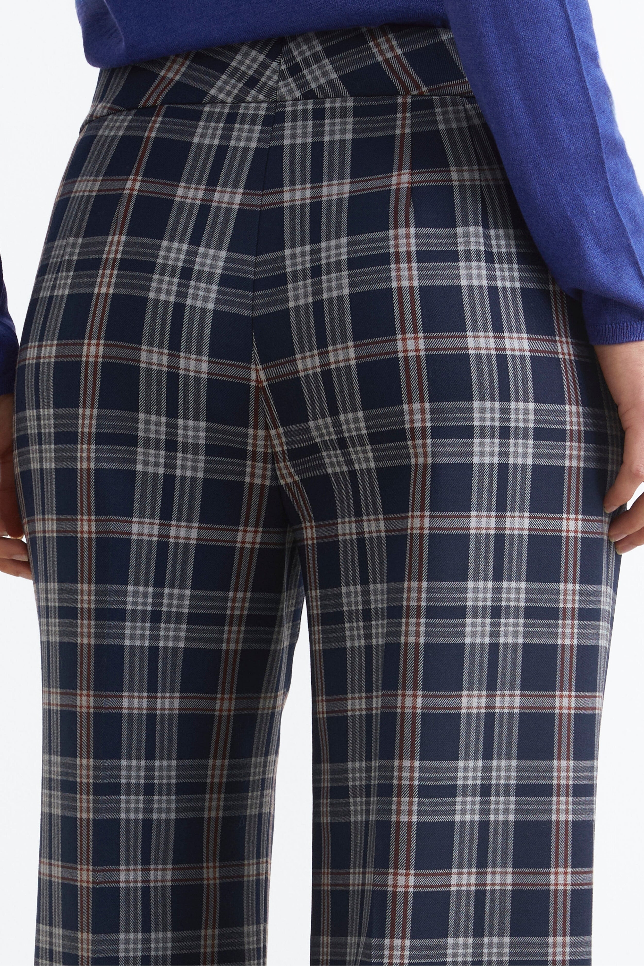 Soft Check Pants in Wool Blend - Blue check