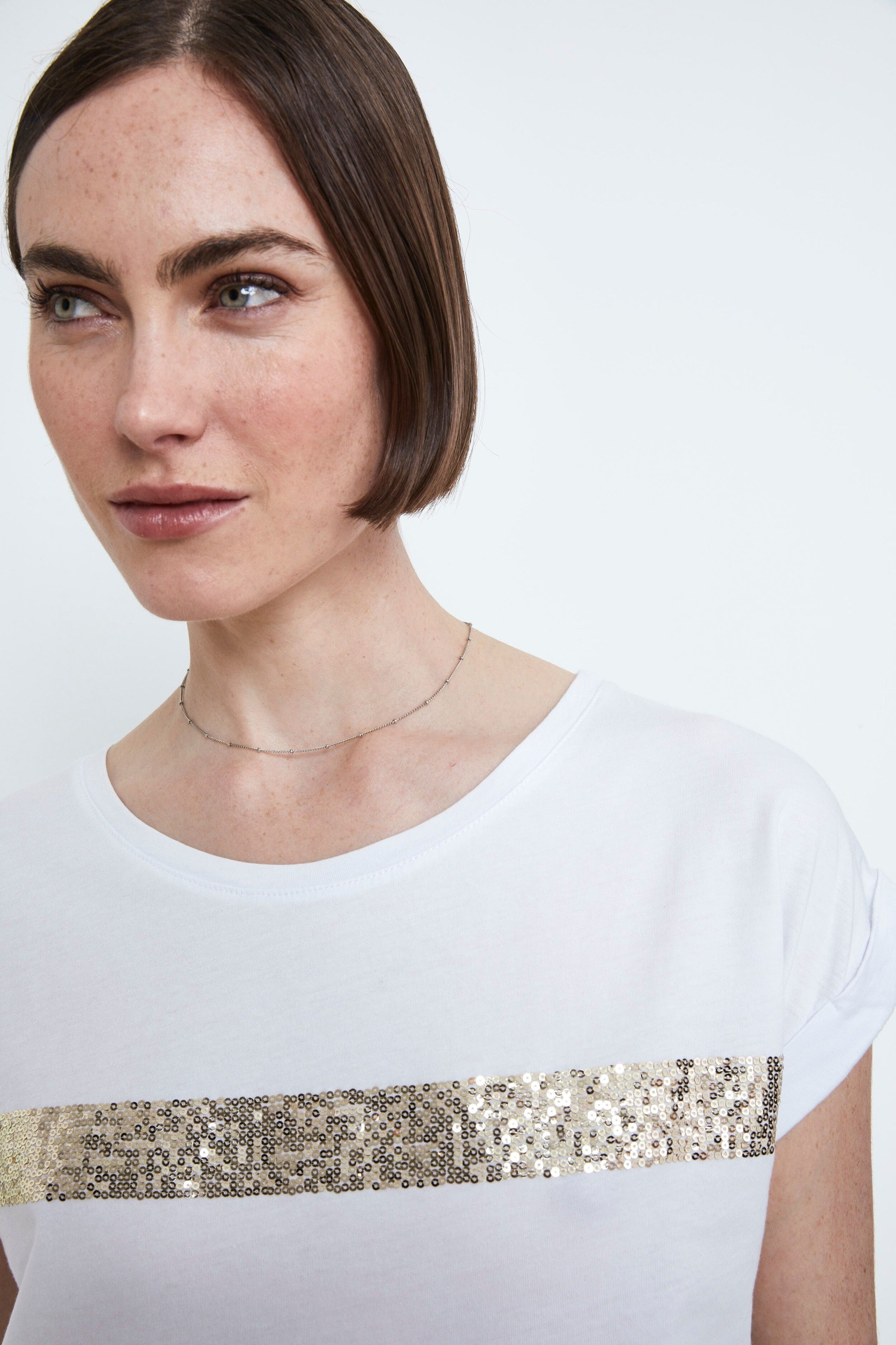 T-shirt avec paillettes en coton - BLANC