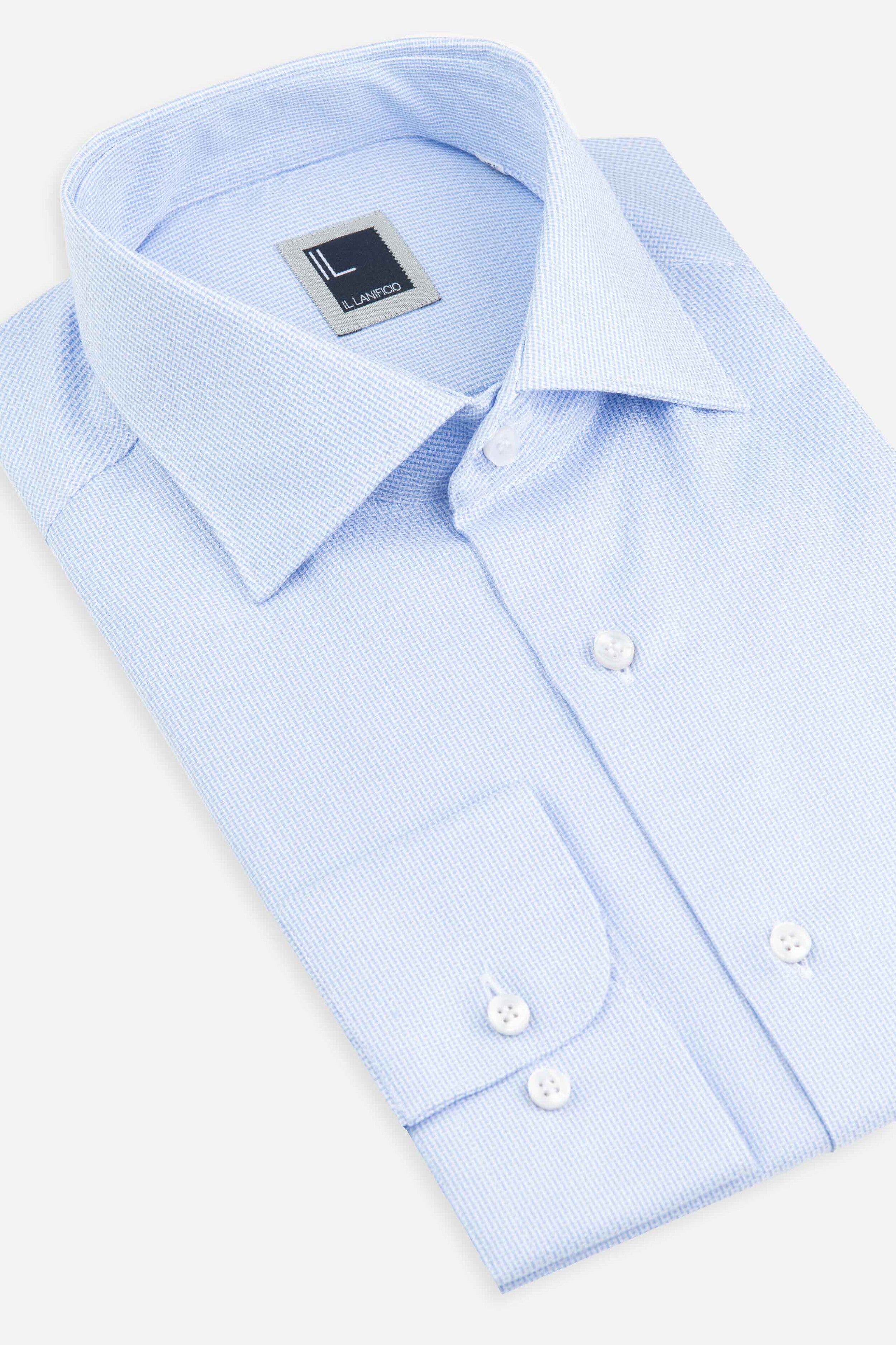 French neck patterned shirt - Light blue pattern