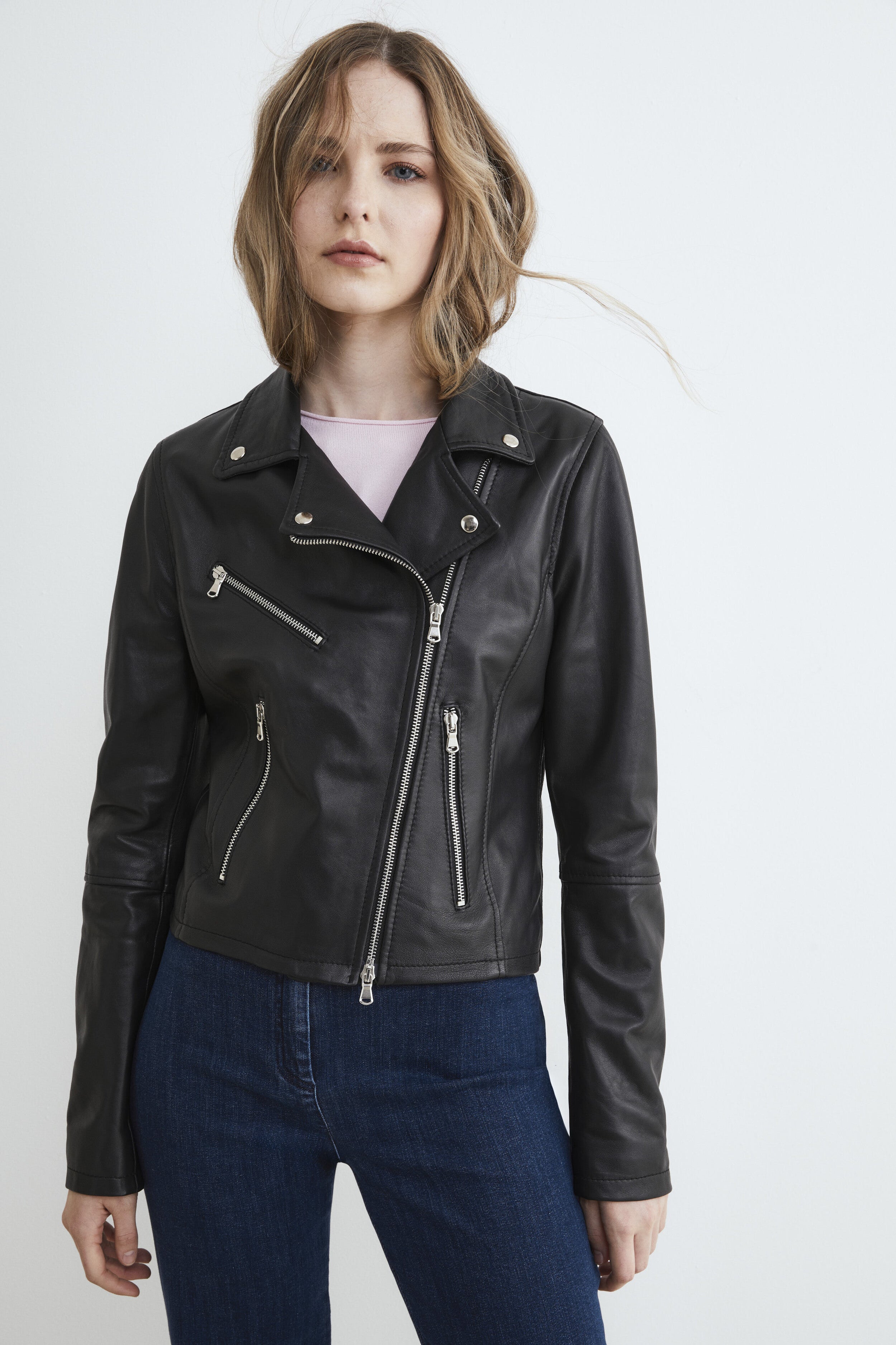 Leather biker jacket - BLACK