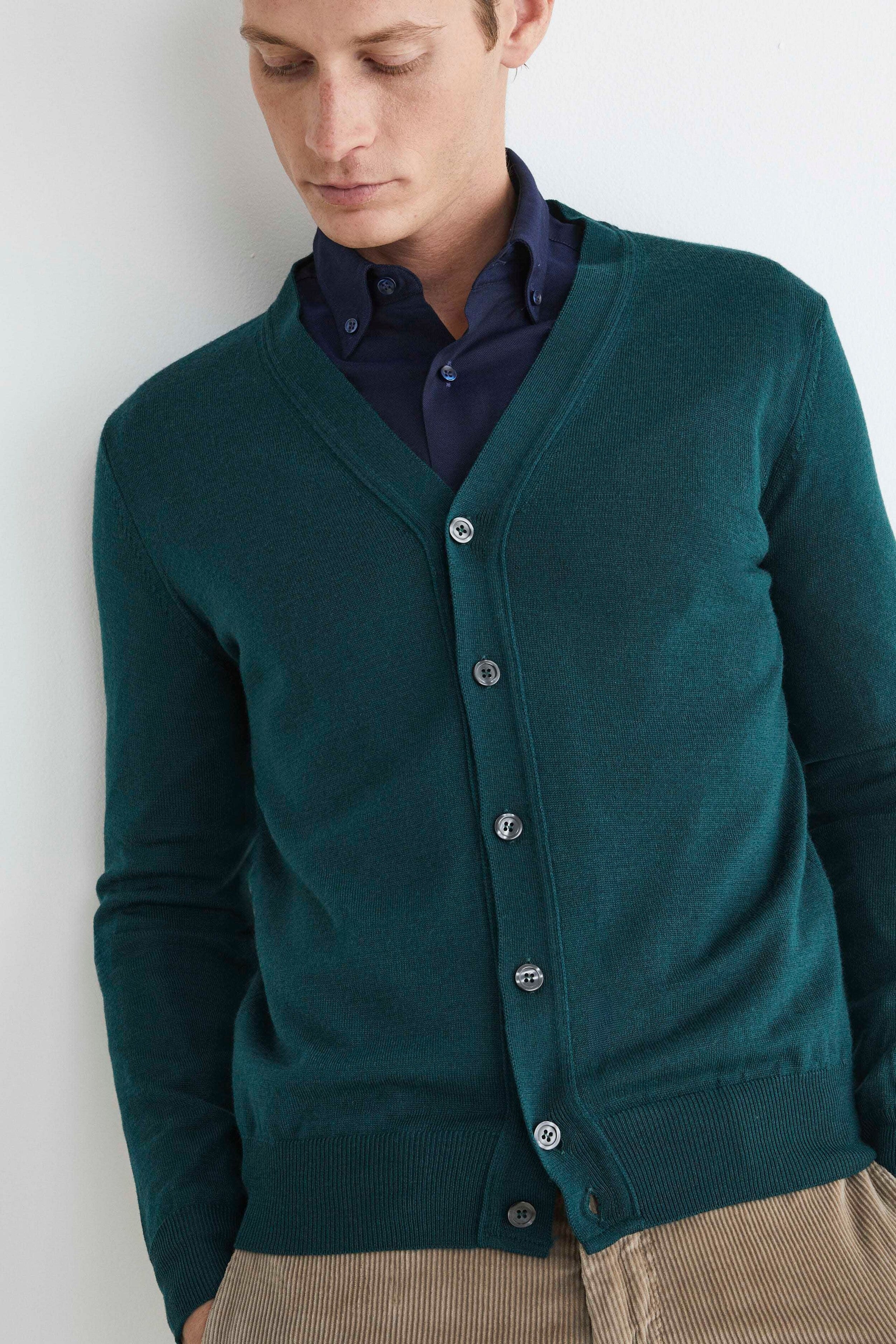 Cardigan en laine avec boutons - Vert foncé