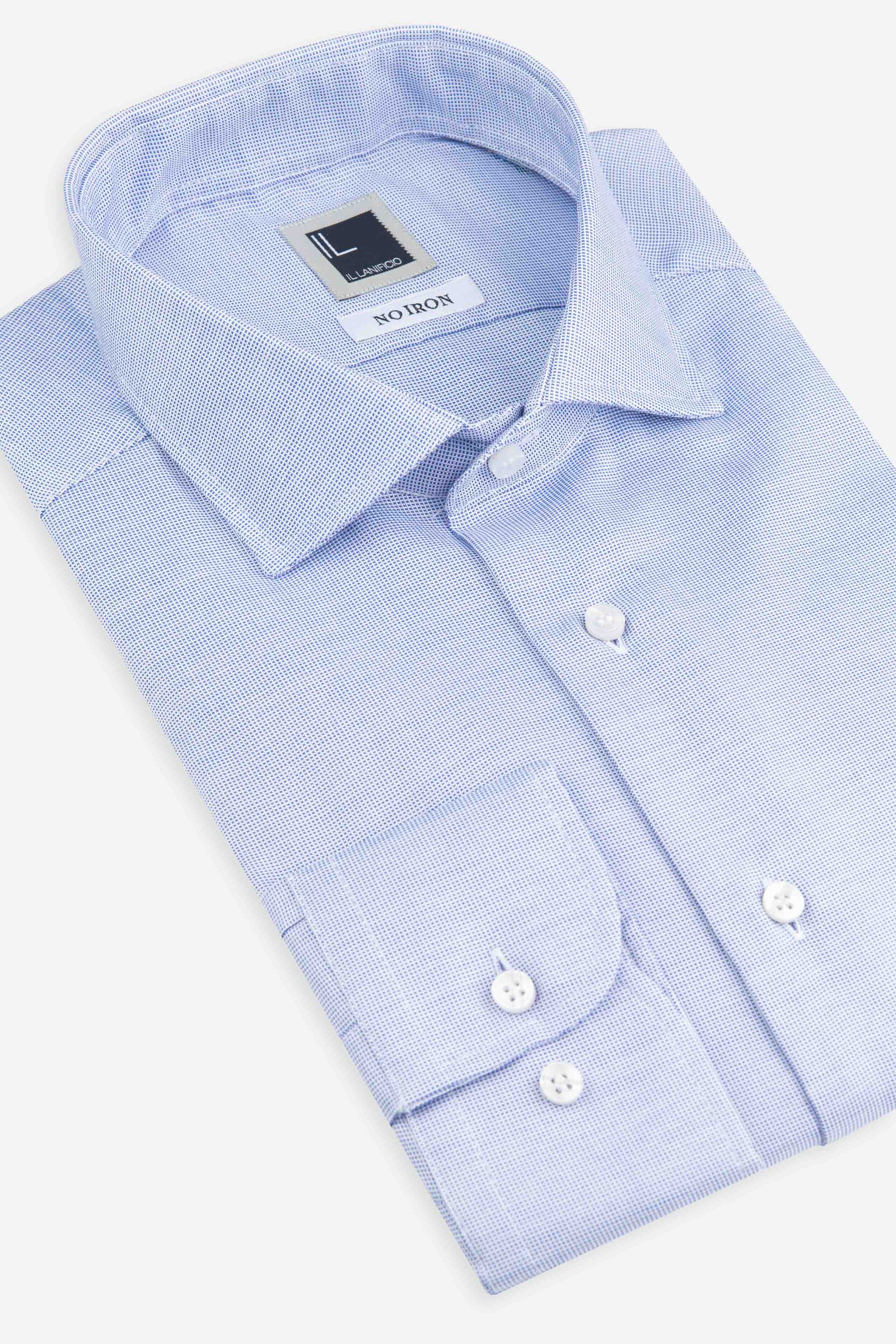 Slim non-iron micro-patterned shirt - Blue pattern