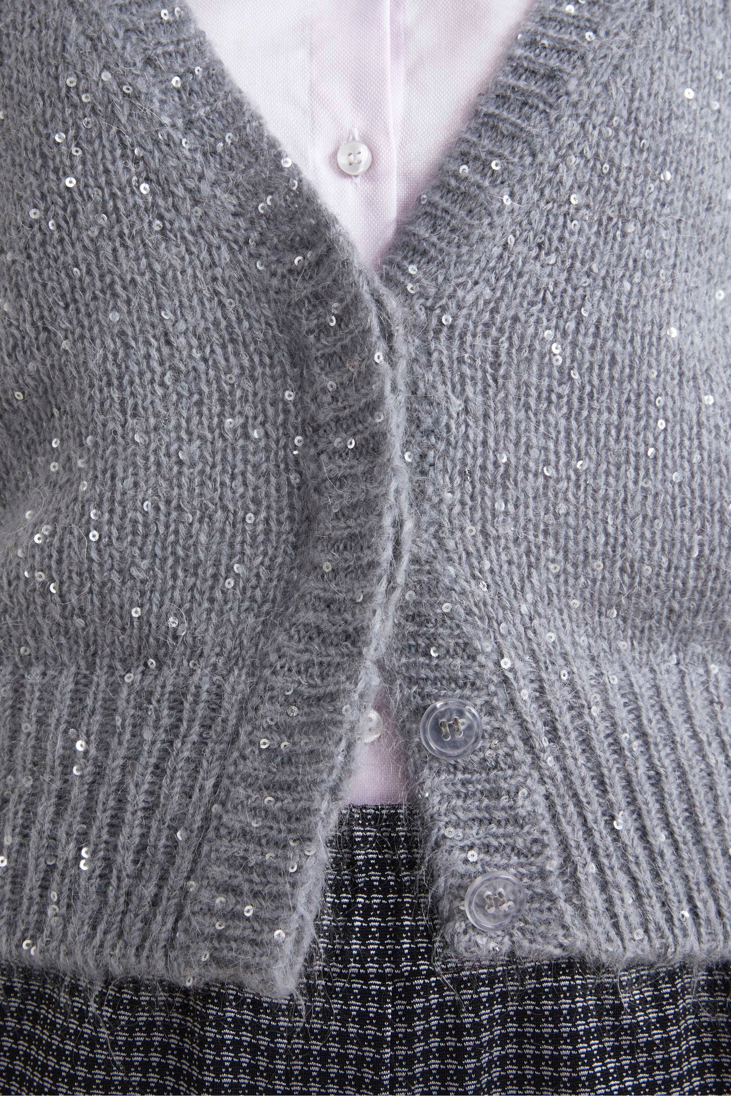 Mohair Cardigan with Sequins - GREY