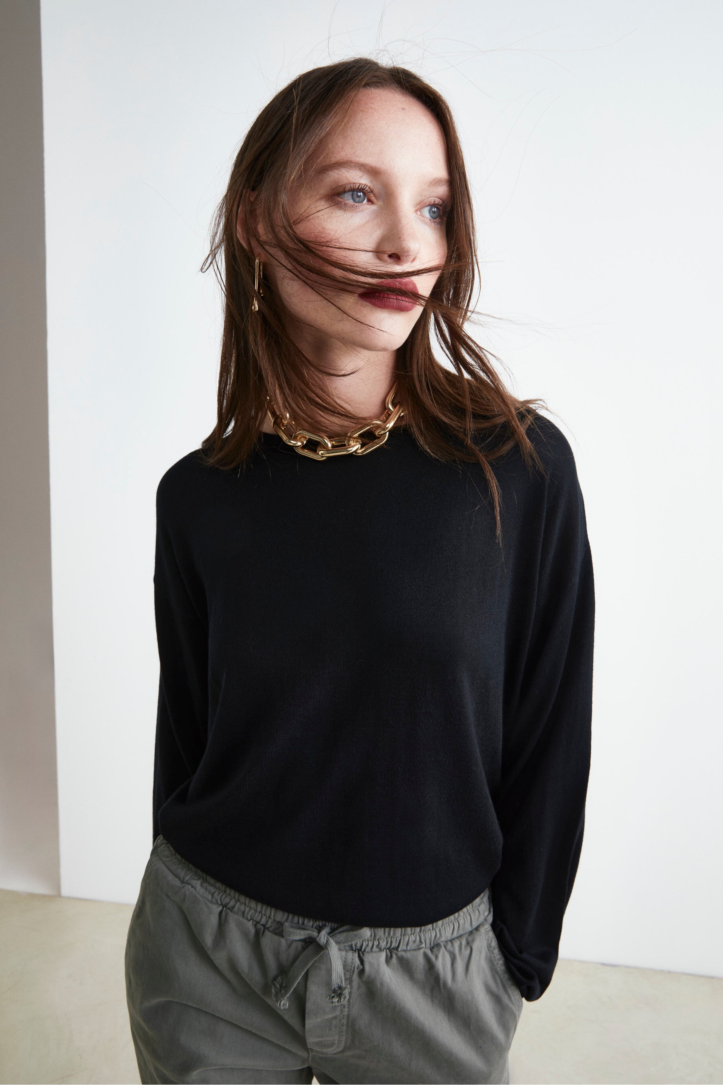 Extrafine Pullover in Silk and Cashmere - BLACK