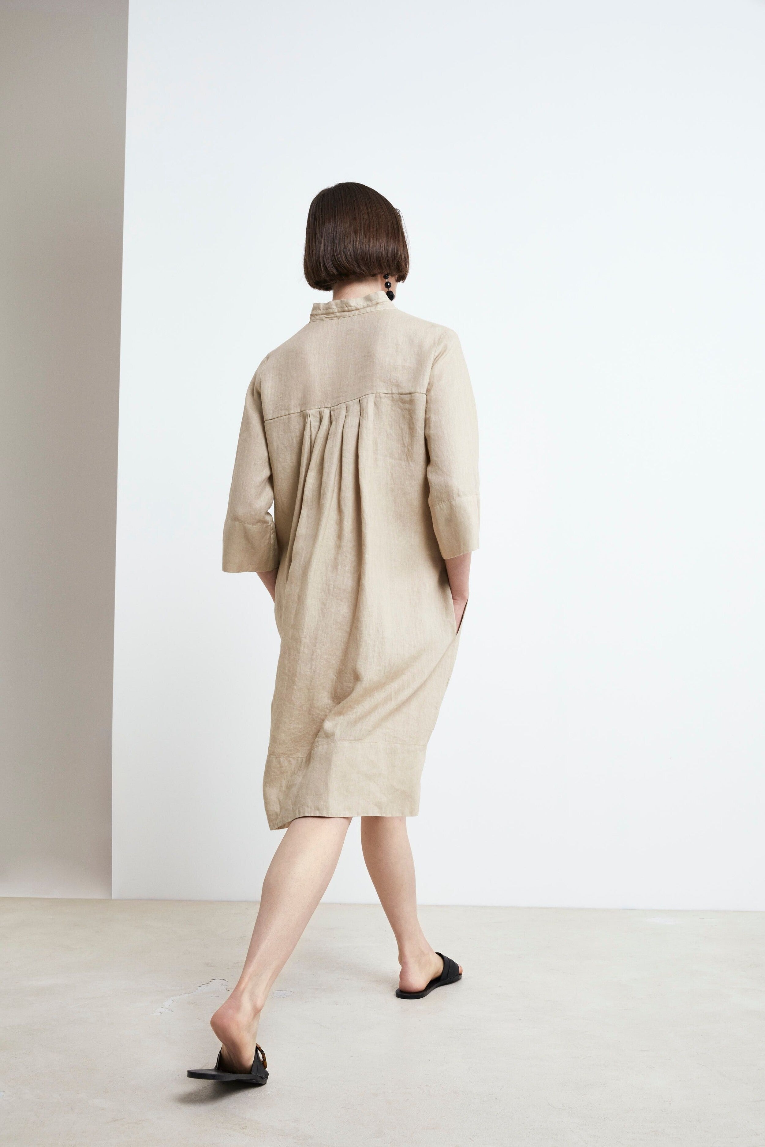 Robe-chemisier en lin - BEIGE