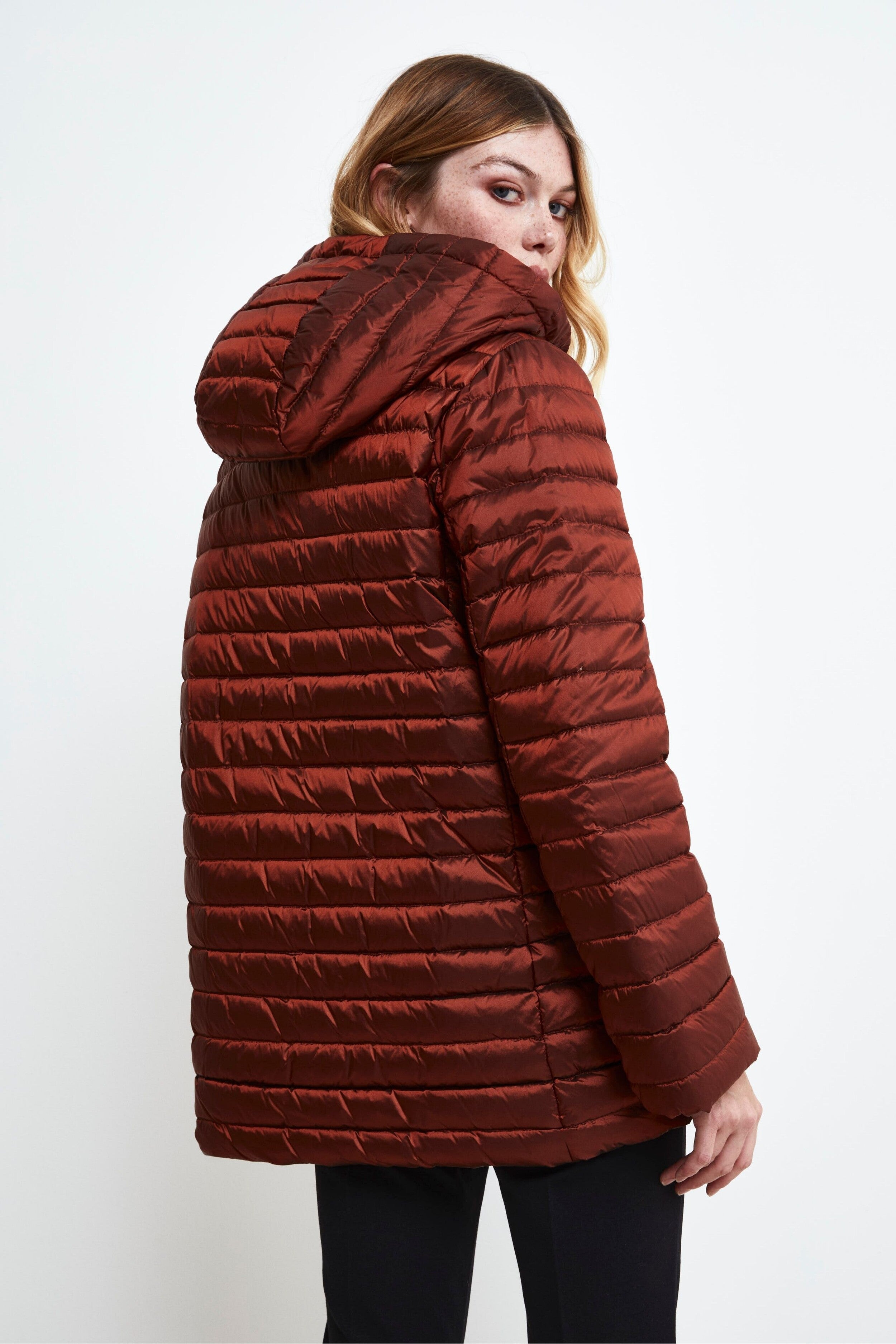 Quilted Diamond Down Jacket - Burnt brown