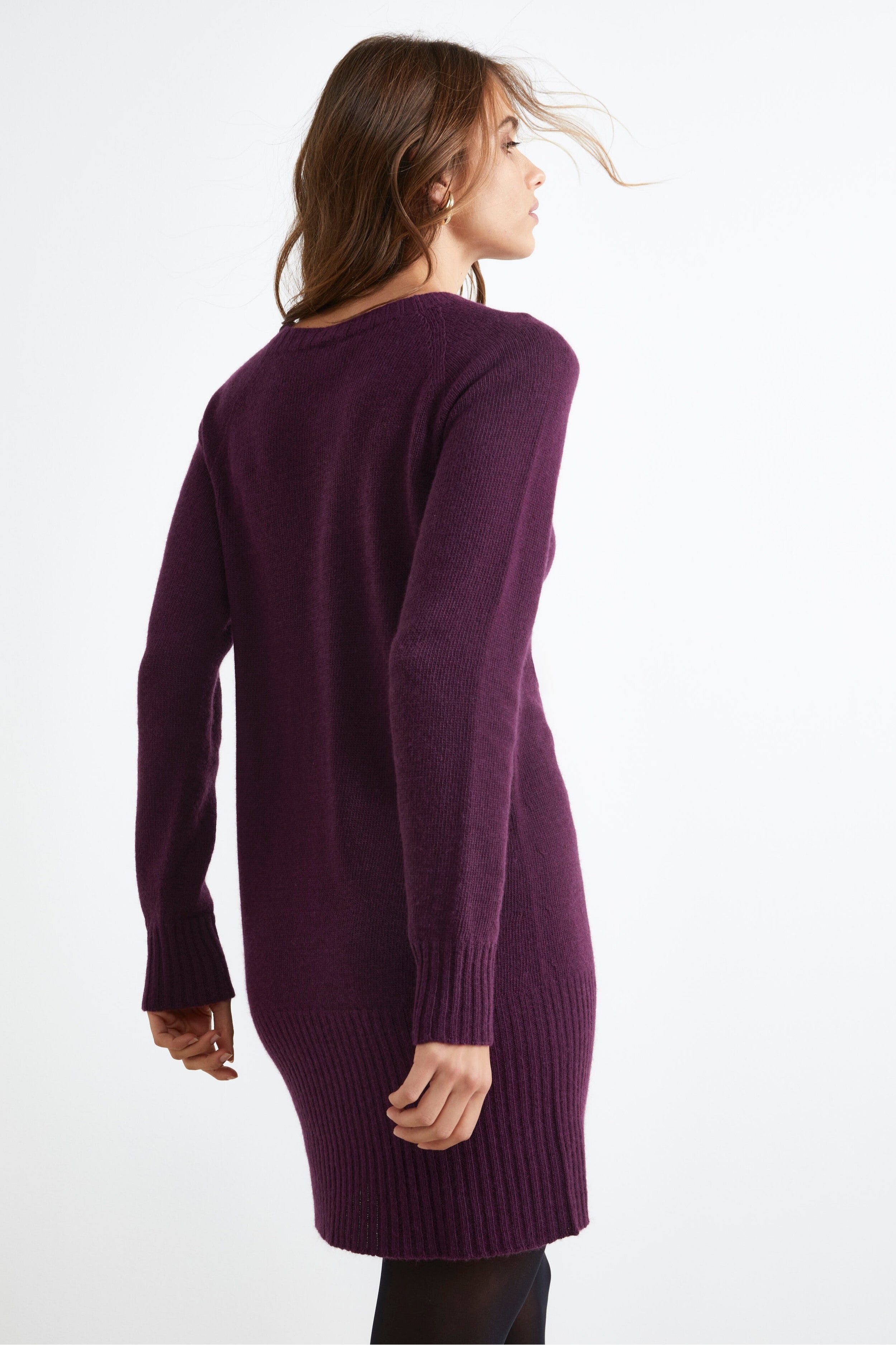 Midi Dress in Cashmere Blend - Wine red