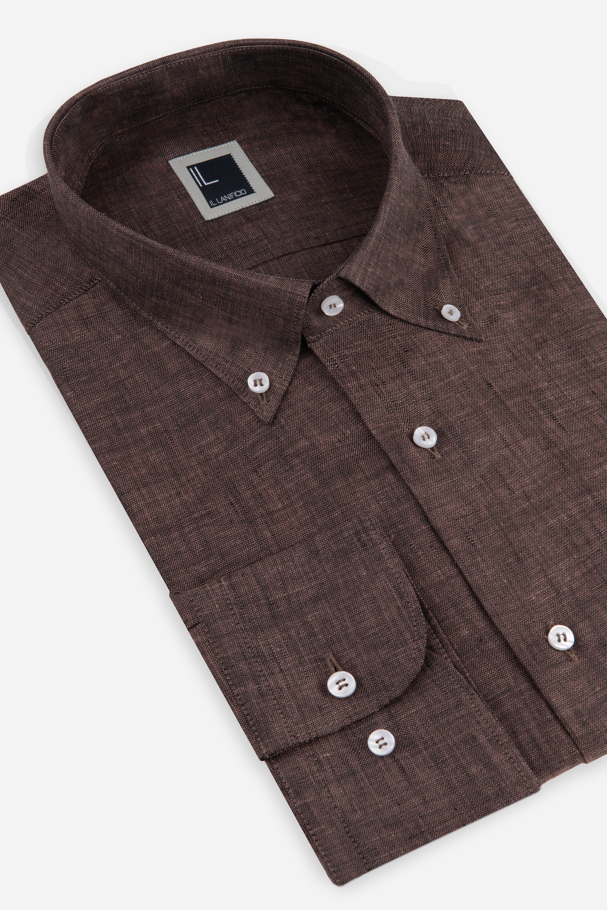 Regular fit linen shirt - brown