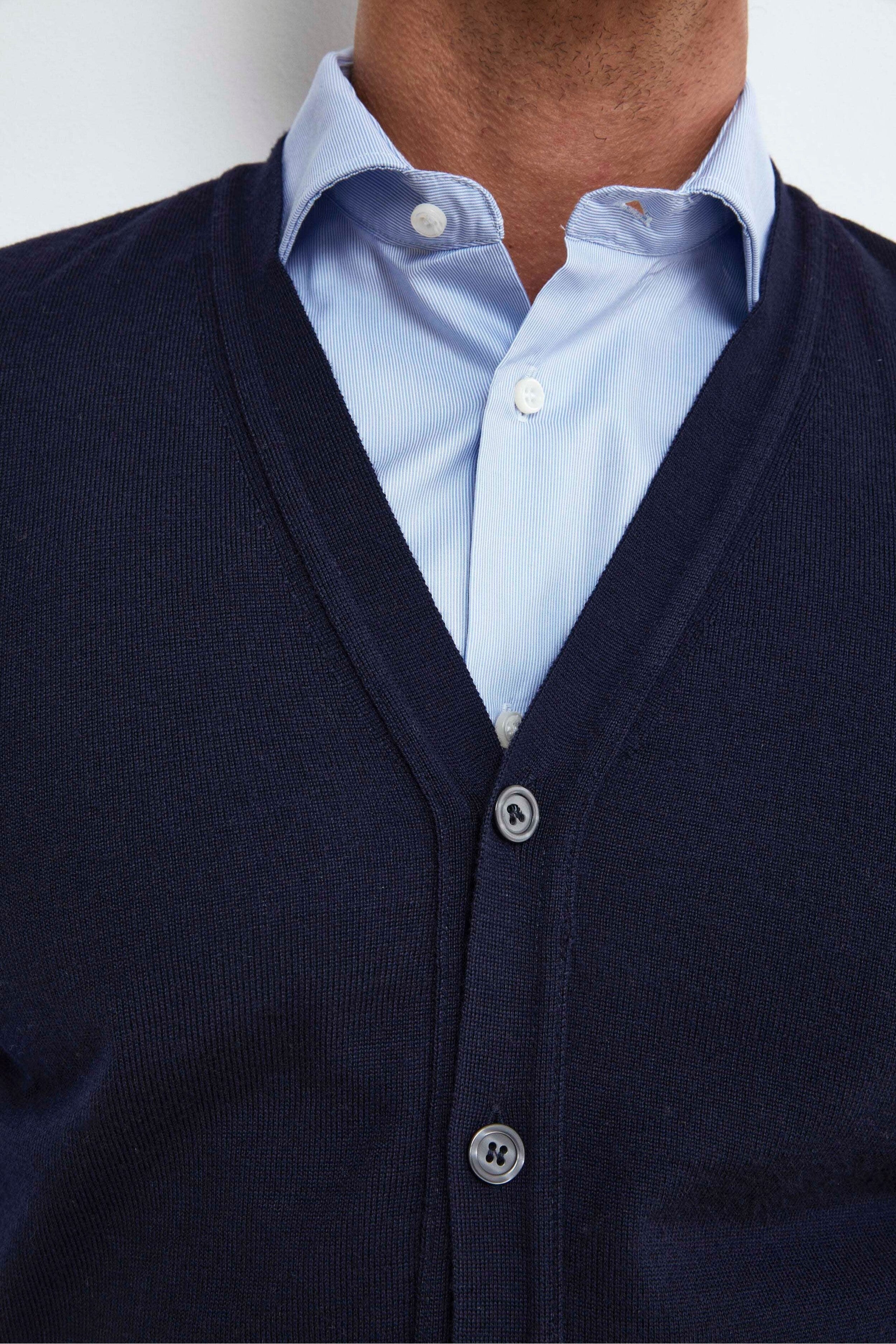 Gilet Boutonné en Laine Mérinos - BLEU