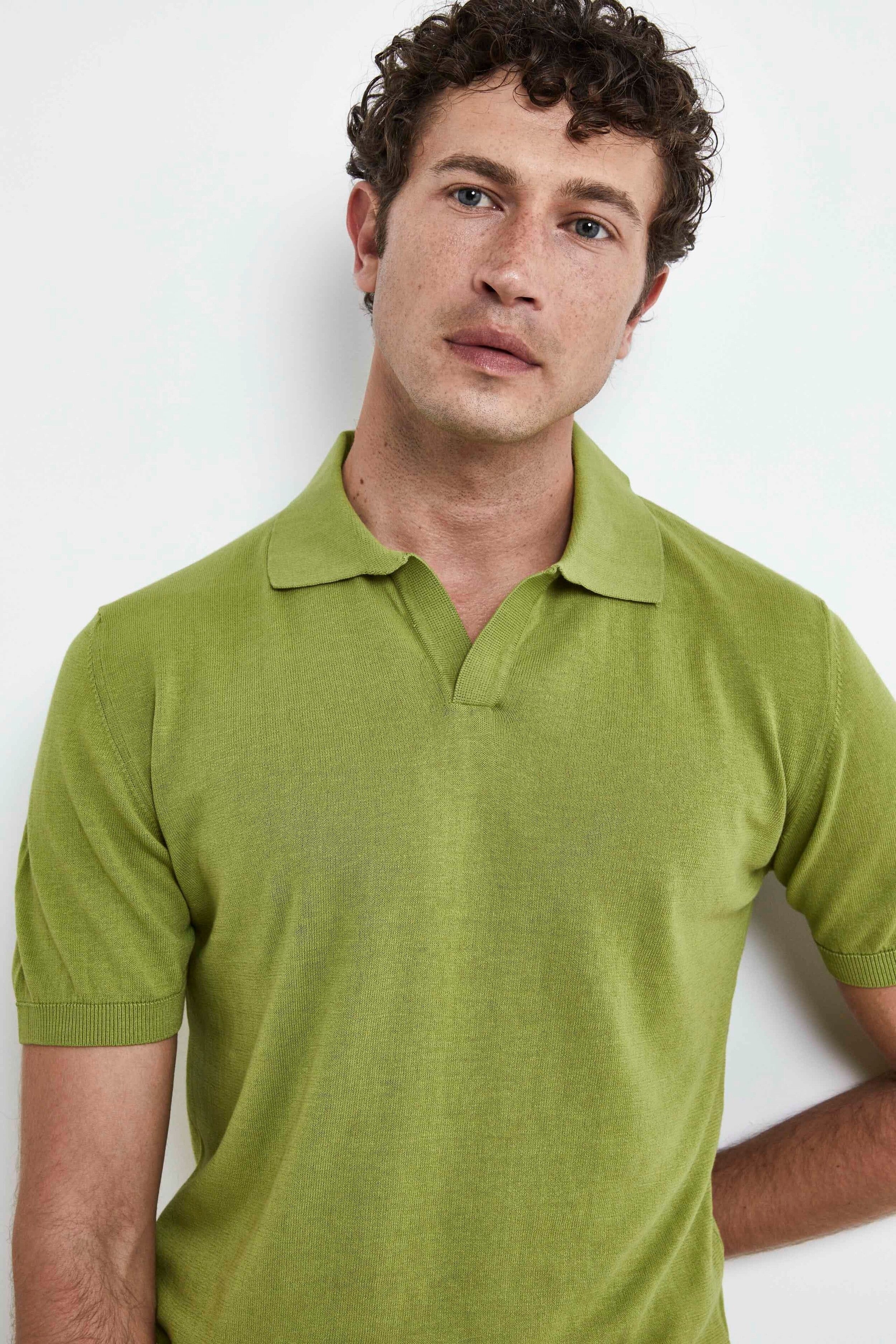 Knitted Casual Polo Shirt - LICHEN