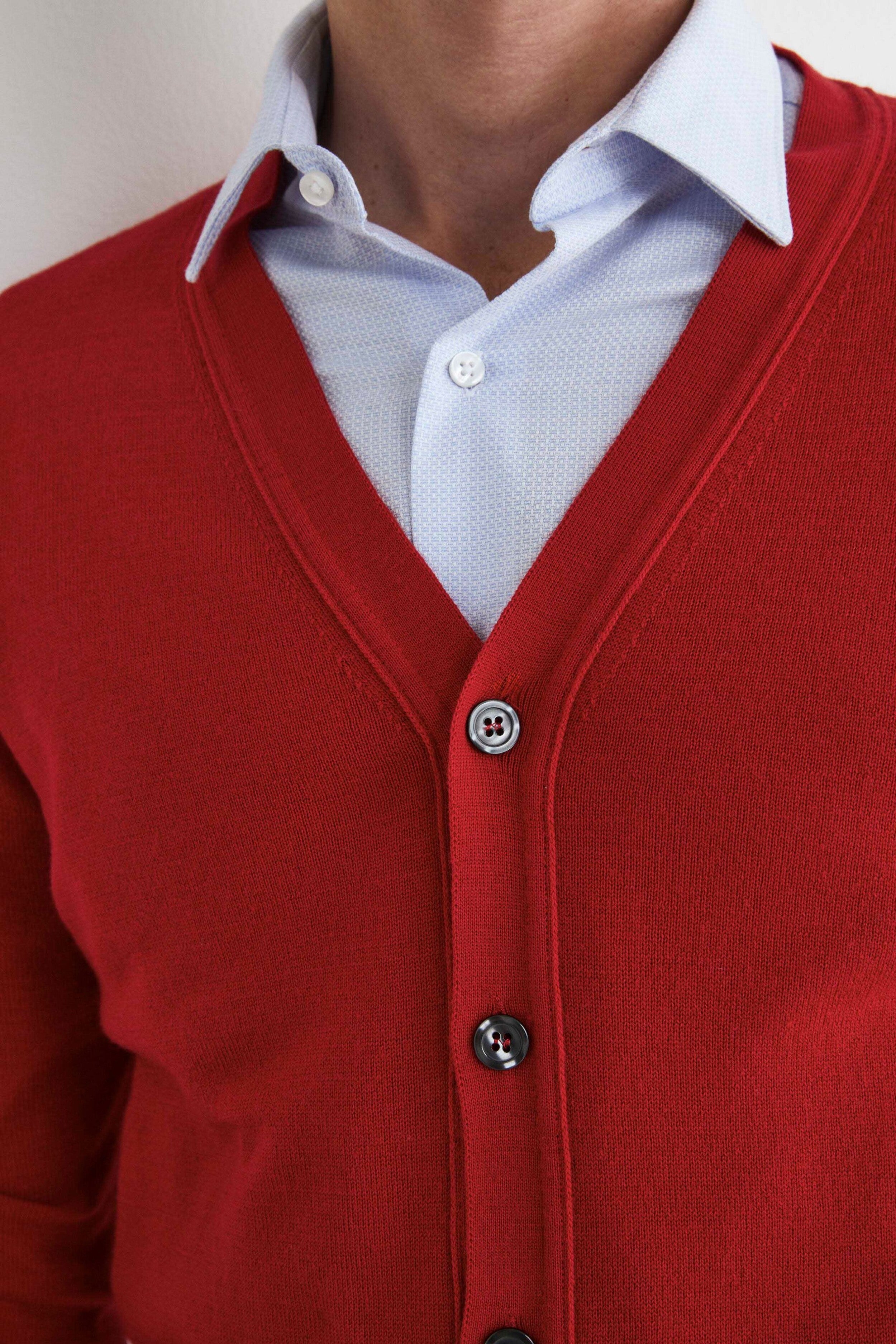 Woollen buttoned cardigan - RED